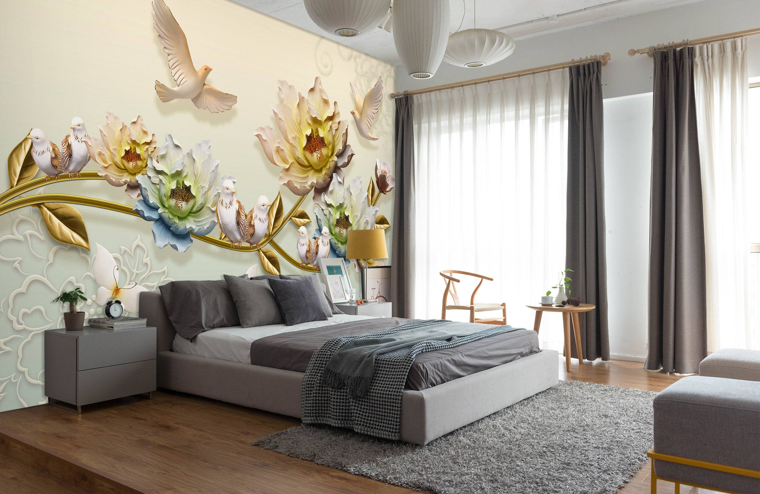 3D Flowers Birds 1610 Wall Murals