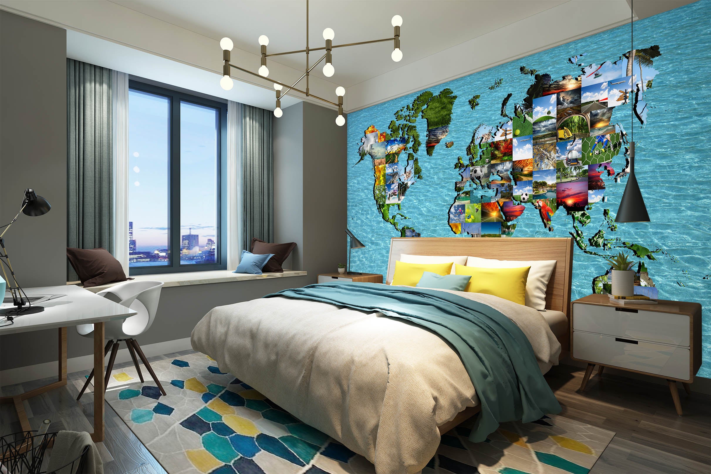 3D Oasis Building 2033 World Map Wall Murals