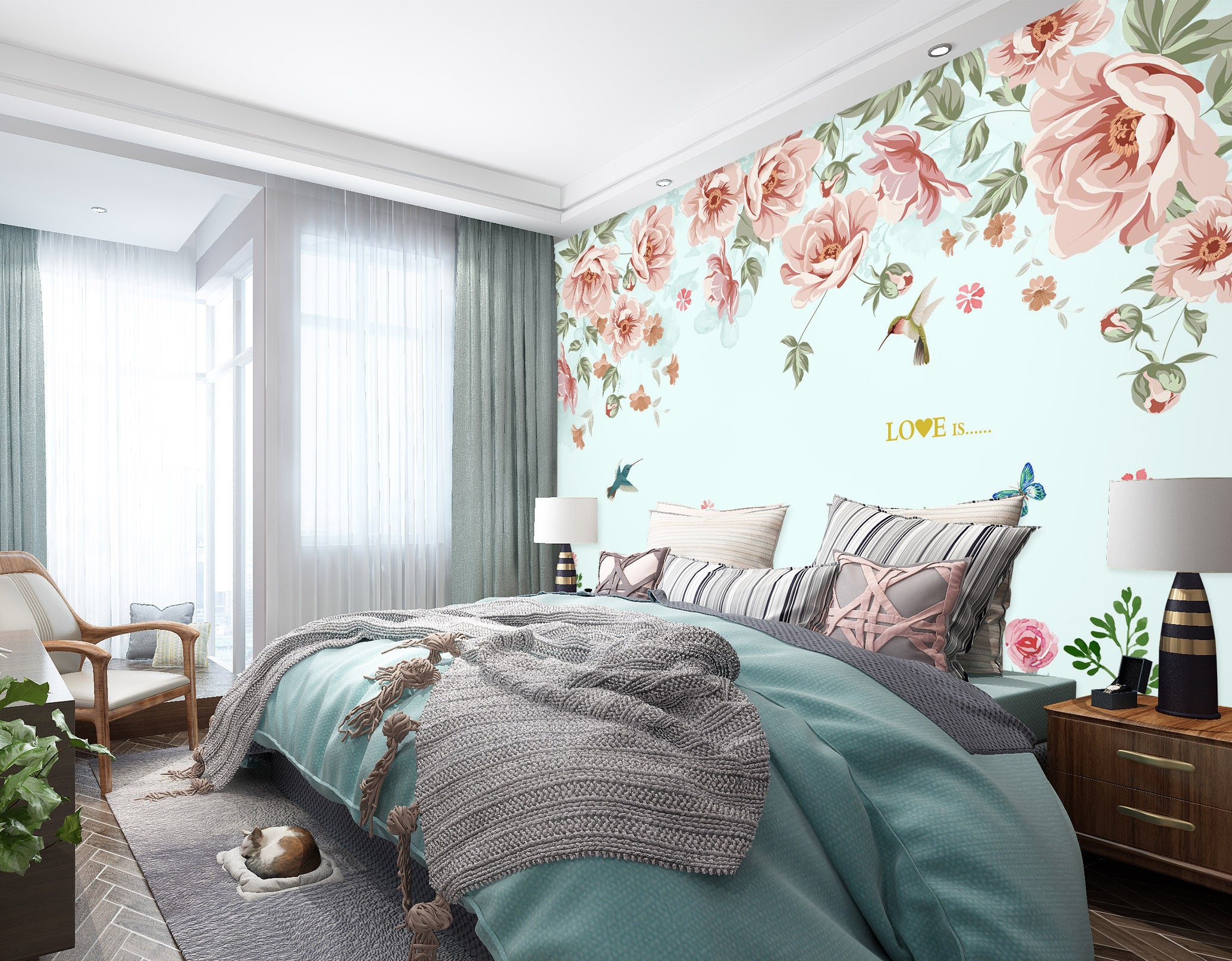 3D Flowers Birds 2061 Wall Murals