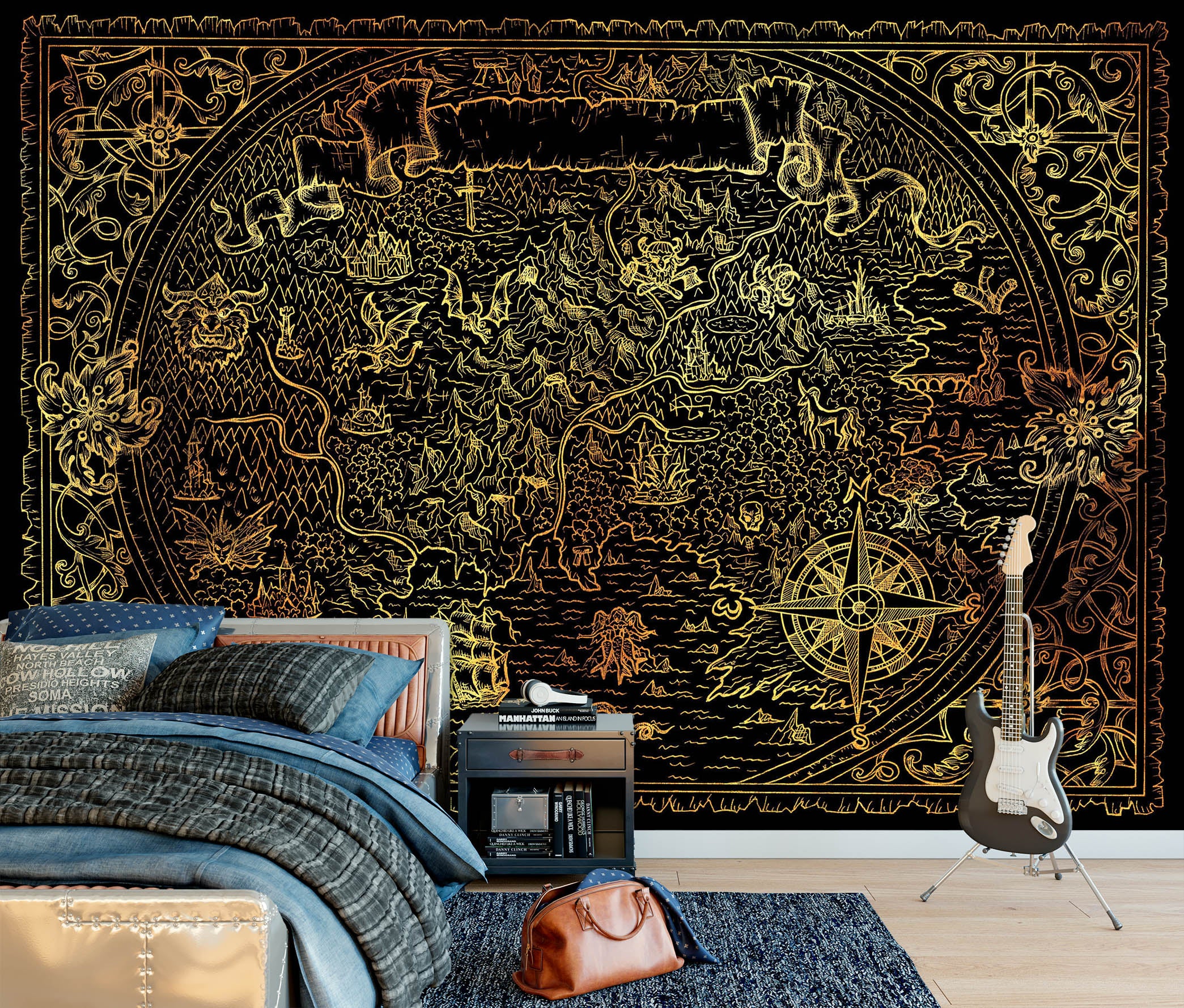 3D Gold Pattern 2149 World Map Wall Murals