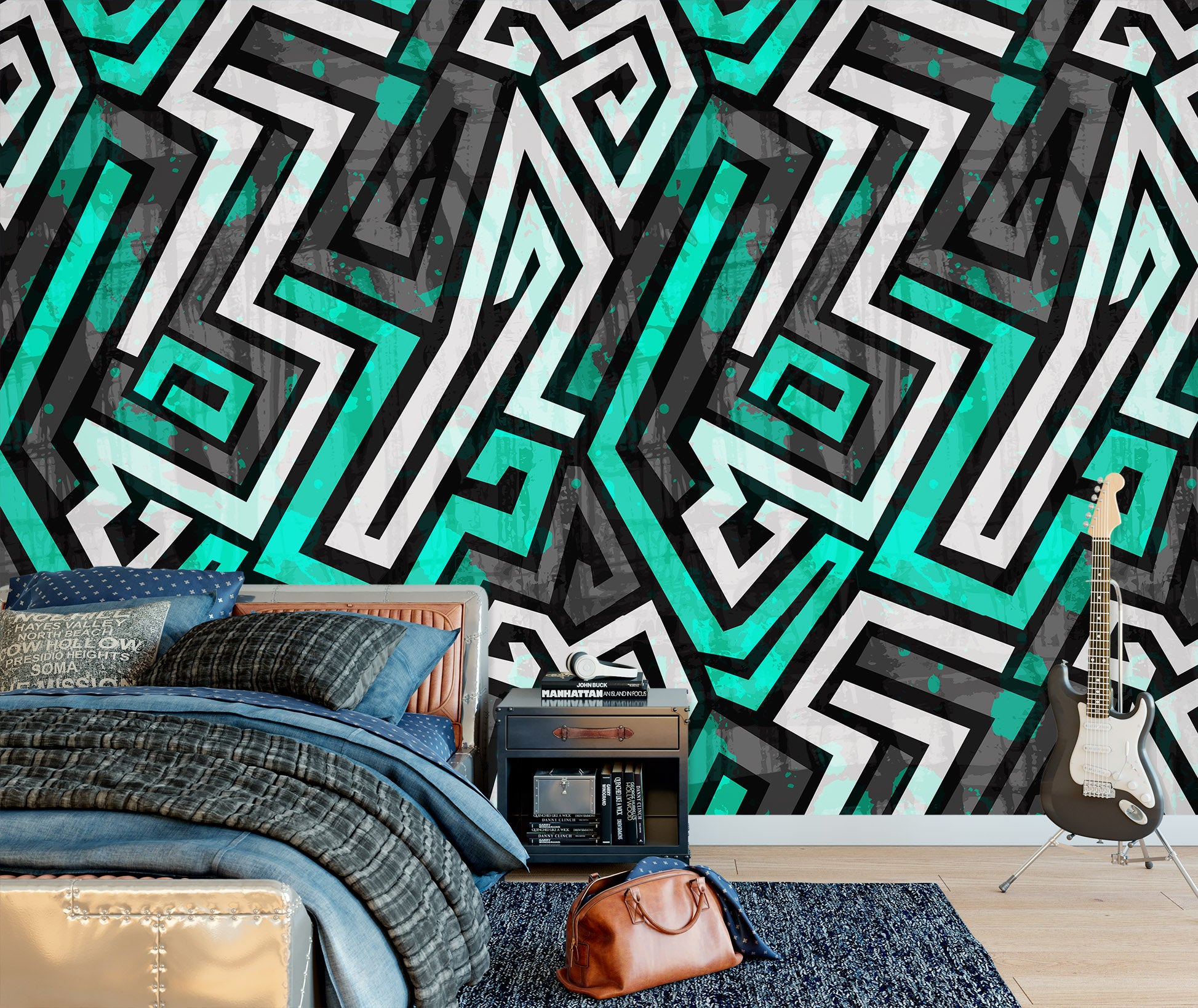 3D Green Gray Pattern 57160 Wall Murals