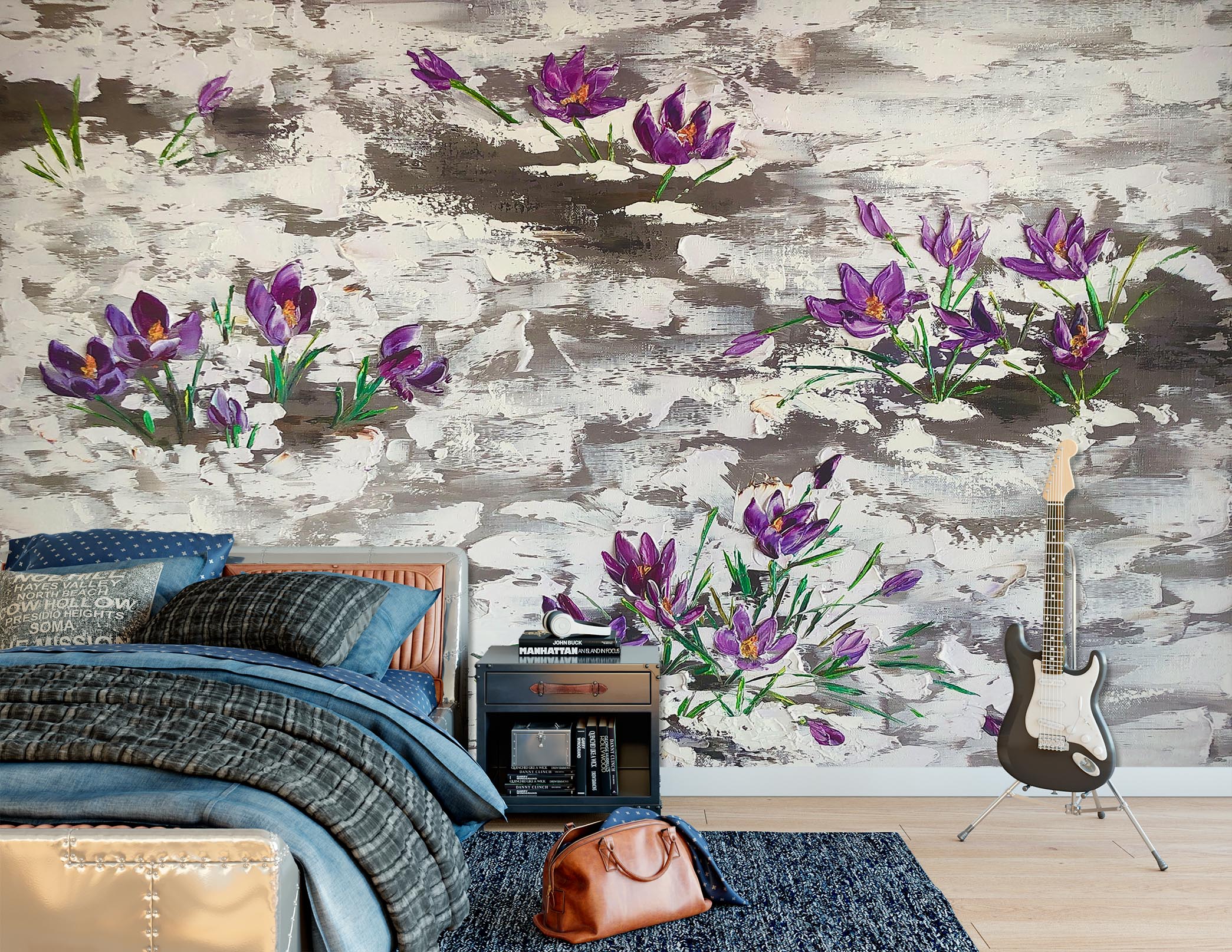 3D Purple Painted Flowers 202 Skromova Marina Wall Mural Wall Murals