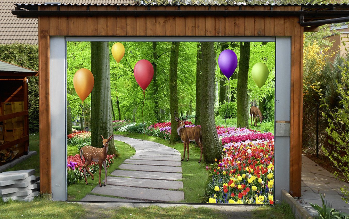 3D Flowers Animals Balloons 300 Garage Door Mural Wallpaper AJ Wallpaper 