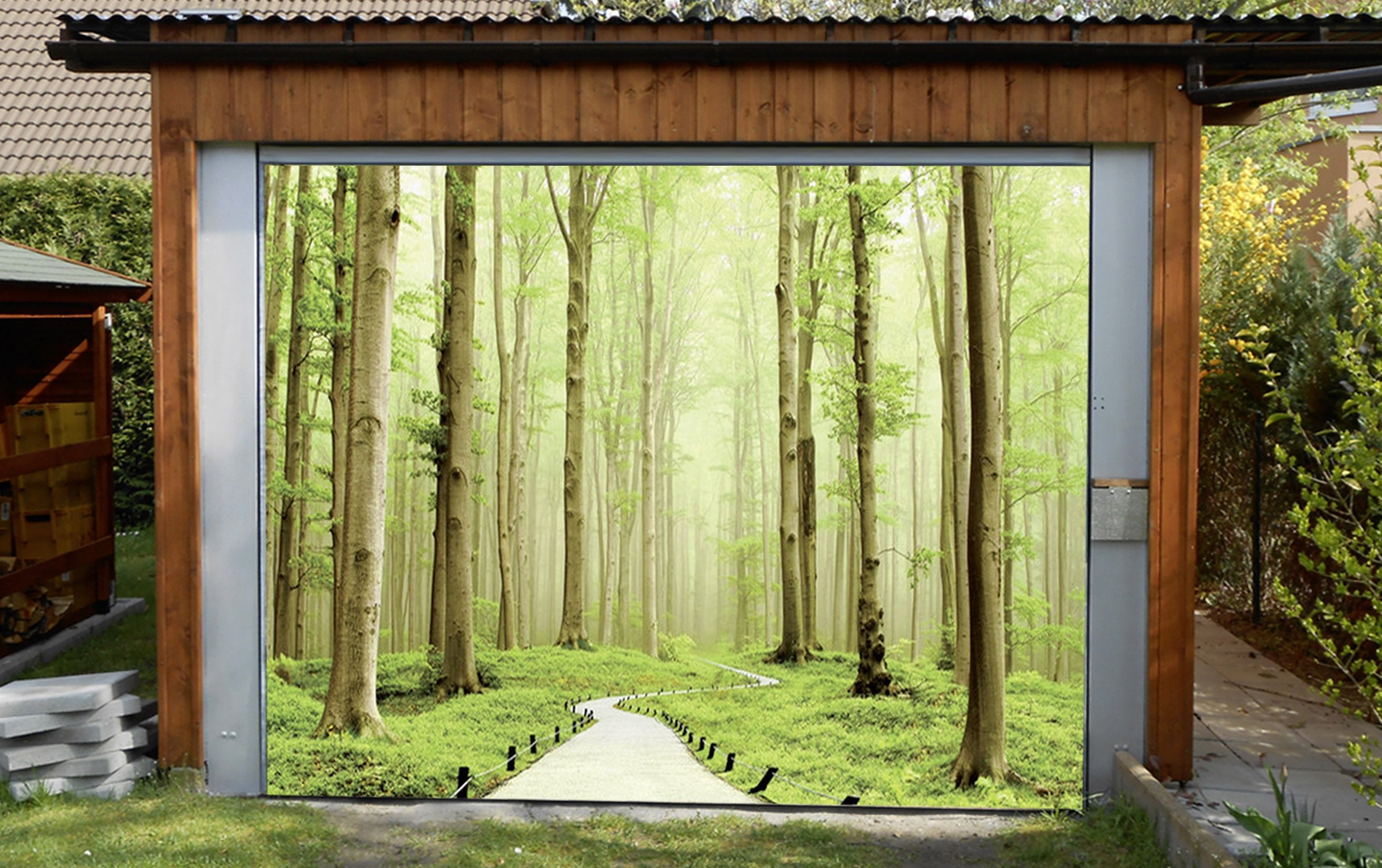 3D Misty Green Forest 394 Garage Door Mural Wallpaper AJ Wallpaper 