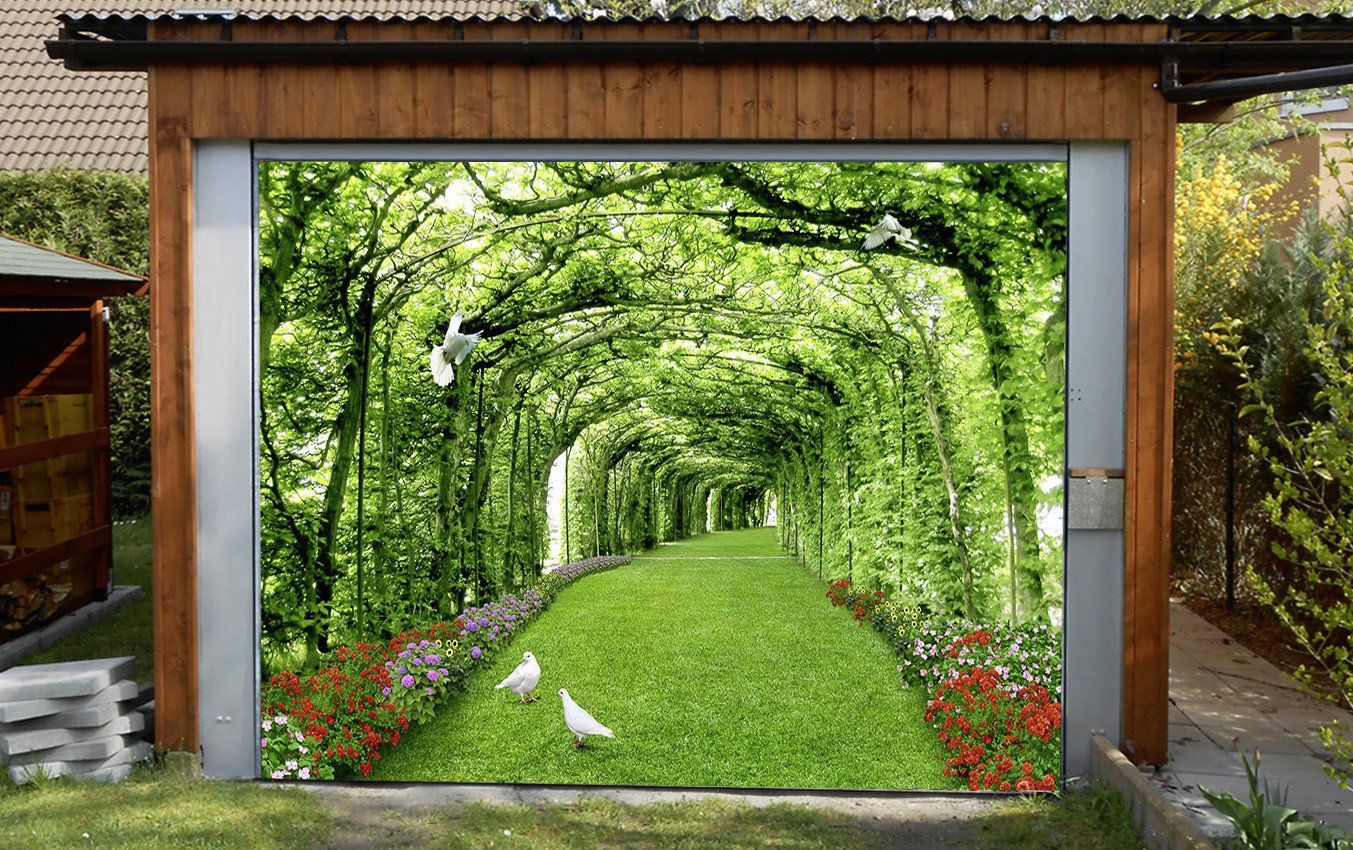 3D Trees Corridor Birds 298 Garage Door Mural Wallpaper AJ Wallpaper 