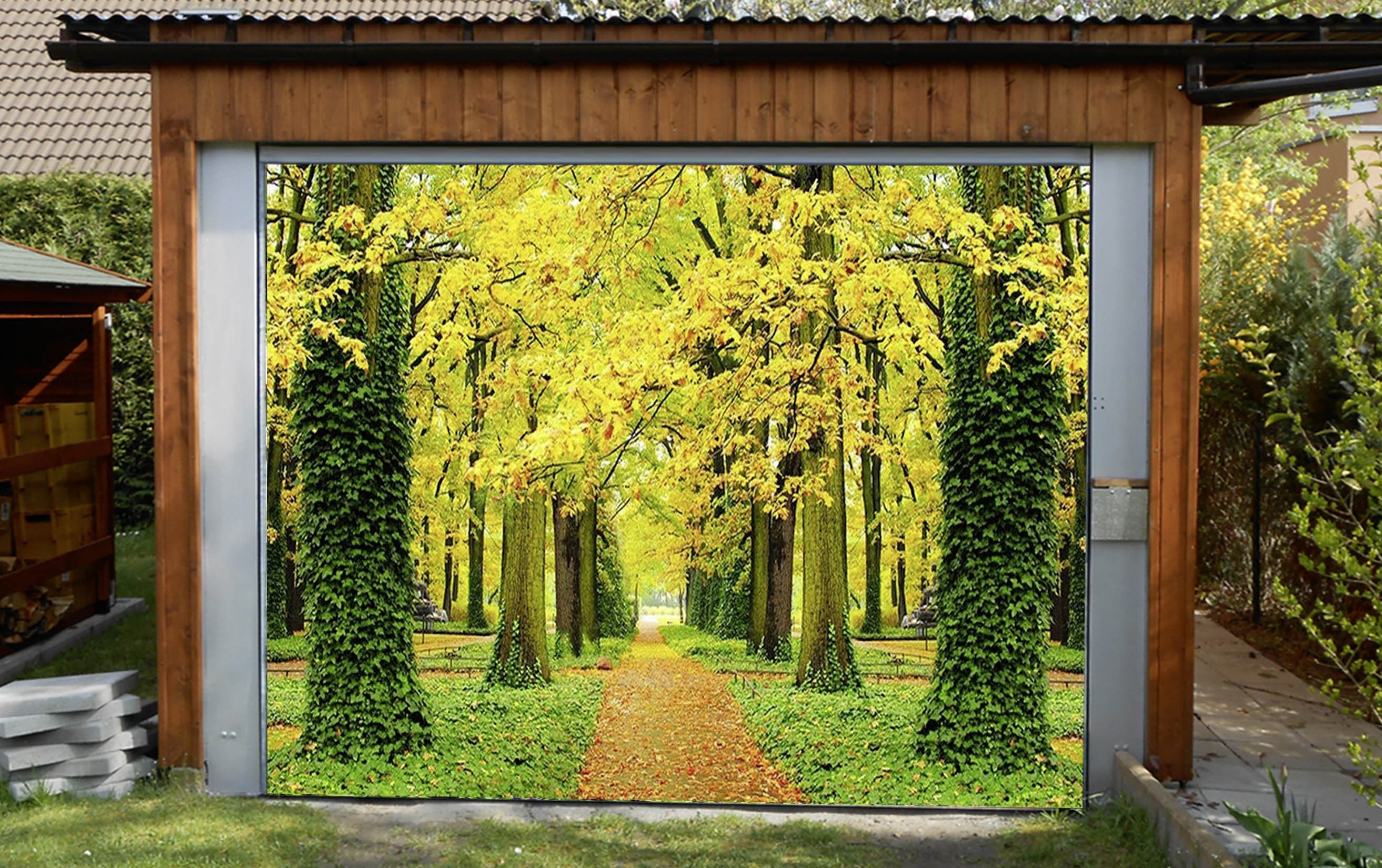 3D Yellow Tree Green Vine 64 Garage Door Mural Wallpaper AJ Wallpaper 