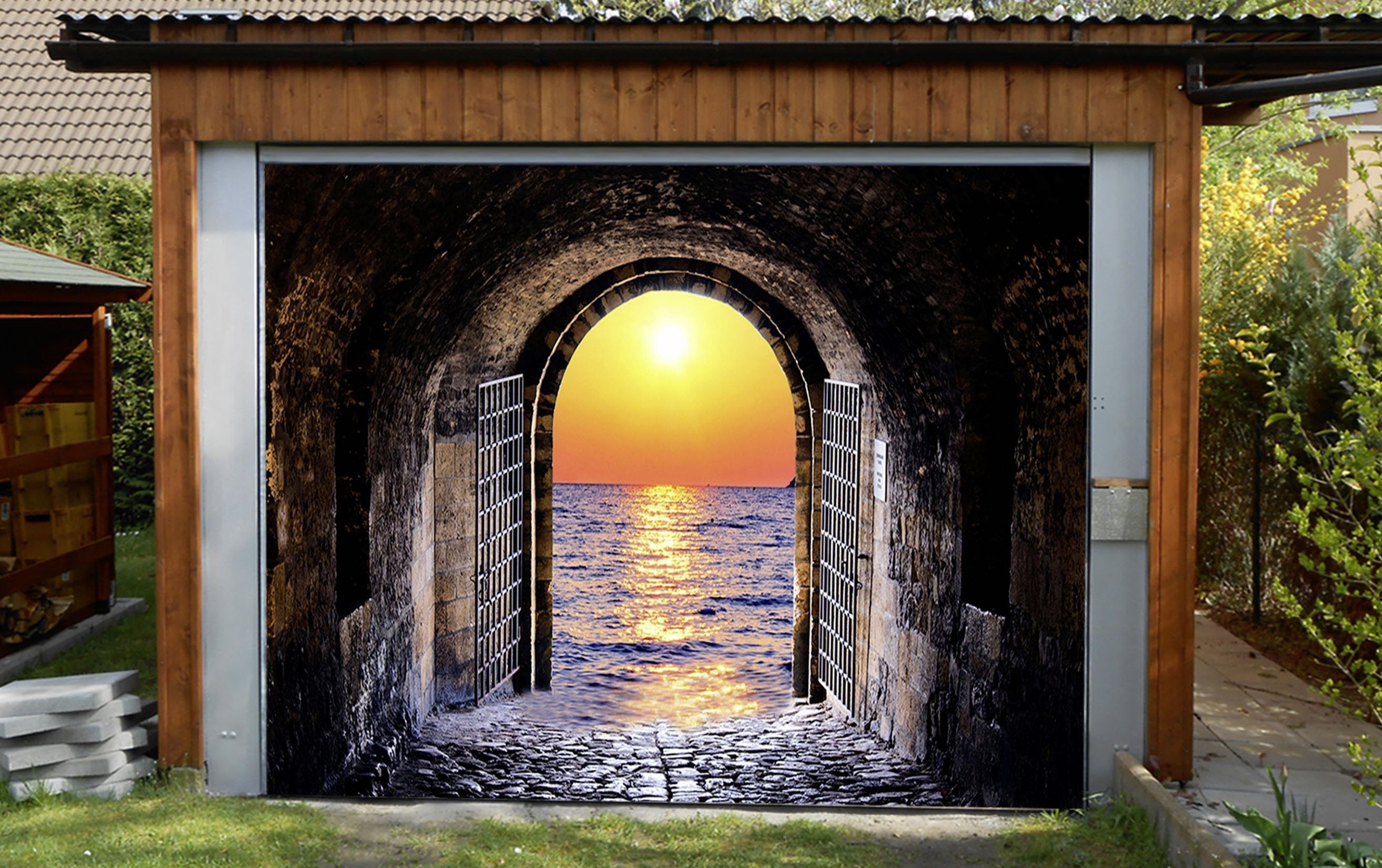 3D Gate Sea Sunset 468 Garage Door Mural Wallpaper AJ Wallpaper 