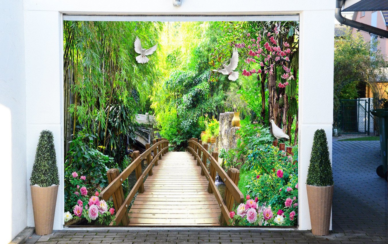 3D Wood Bridge Birds 316 Garage Door Mural Wallpaper AJ Wallpaper 