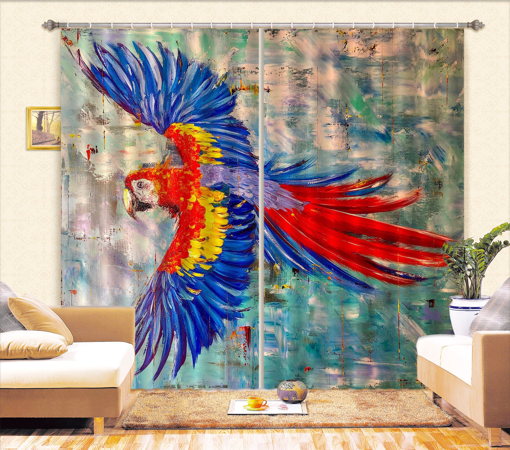 3D Watercolor Parrot 2337 Skromova Marina Curtain Curtains Drapes