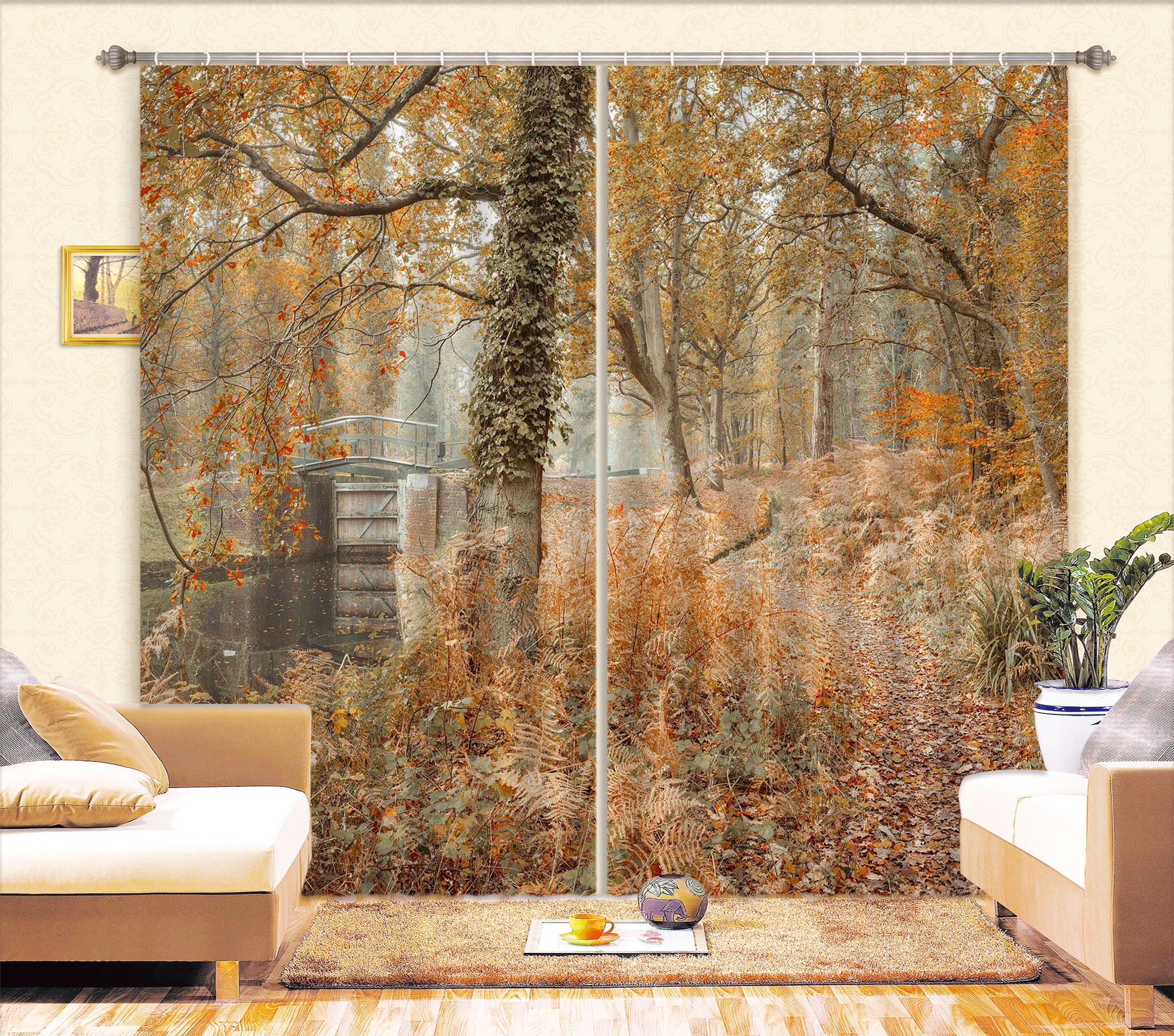 3D Leaves River 6359 Assaf Frank Curtain Curtains Drapes