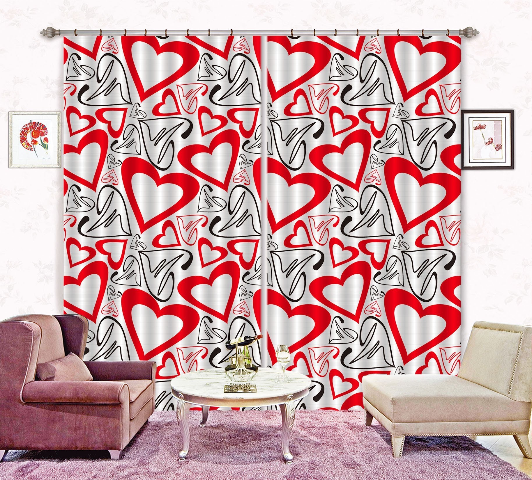 3D Heart Shape Pattern 16 Curtains Drapes Wallpaper AJ Wallpaper 