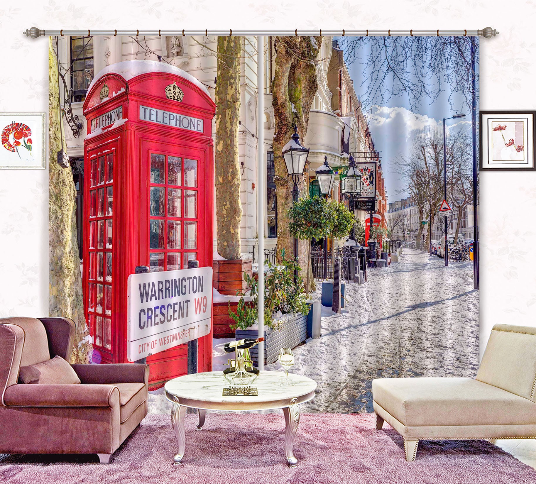 3D Red Telephone Hall 021 Assaf Frank Curtain Curtains Drapes