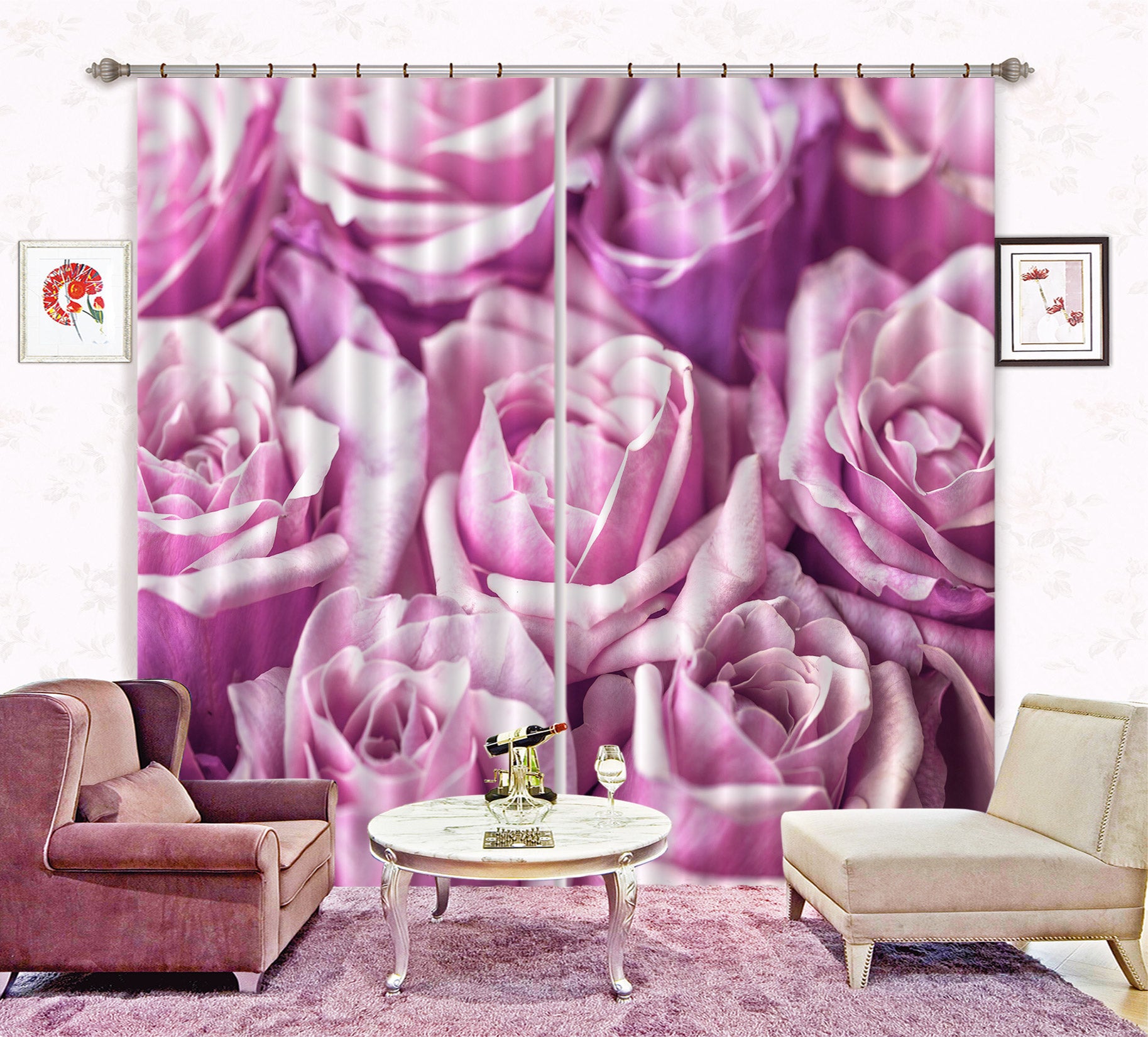 3D Purple Rose 004 Assaf Frank Curtain Curtains Drapes