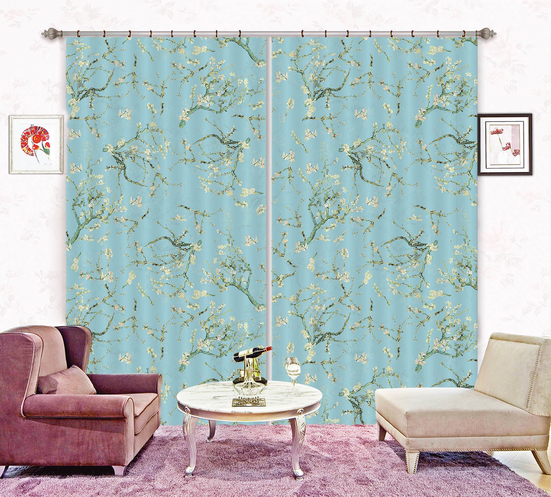 3D White Flowers 154 Uta Naumann Curtain Curtains Drapes