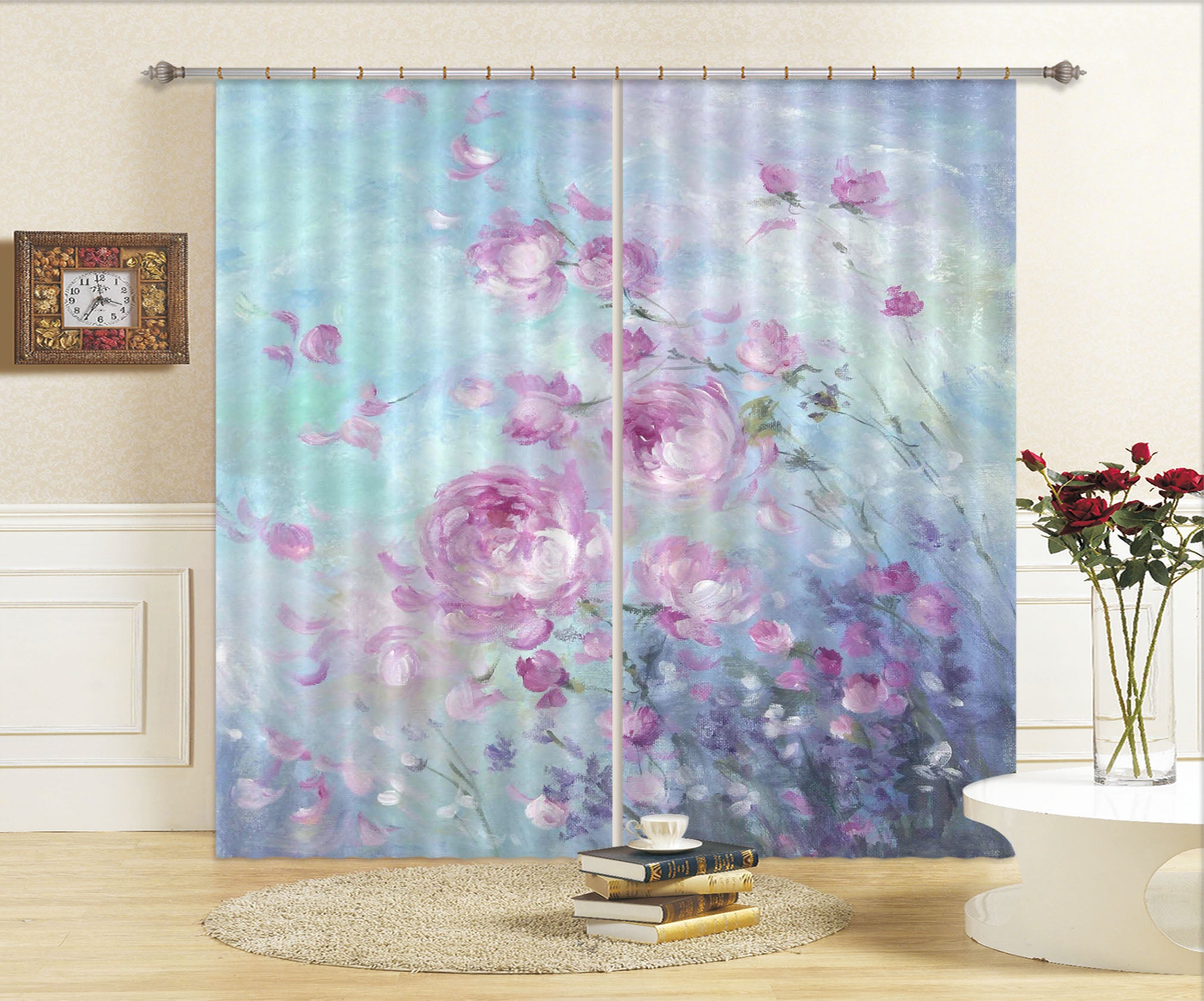 3D Pink Rose 045 Debi Coules Curtain Curtains Drapes