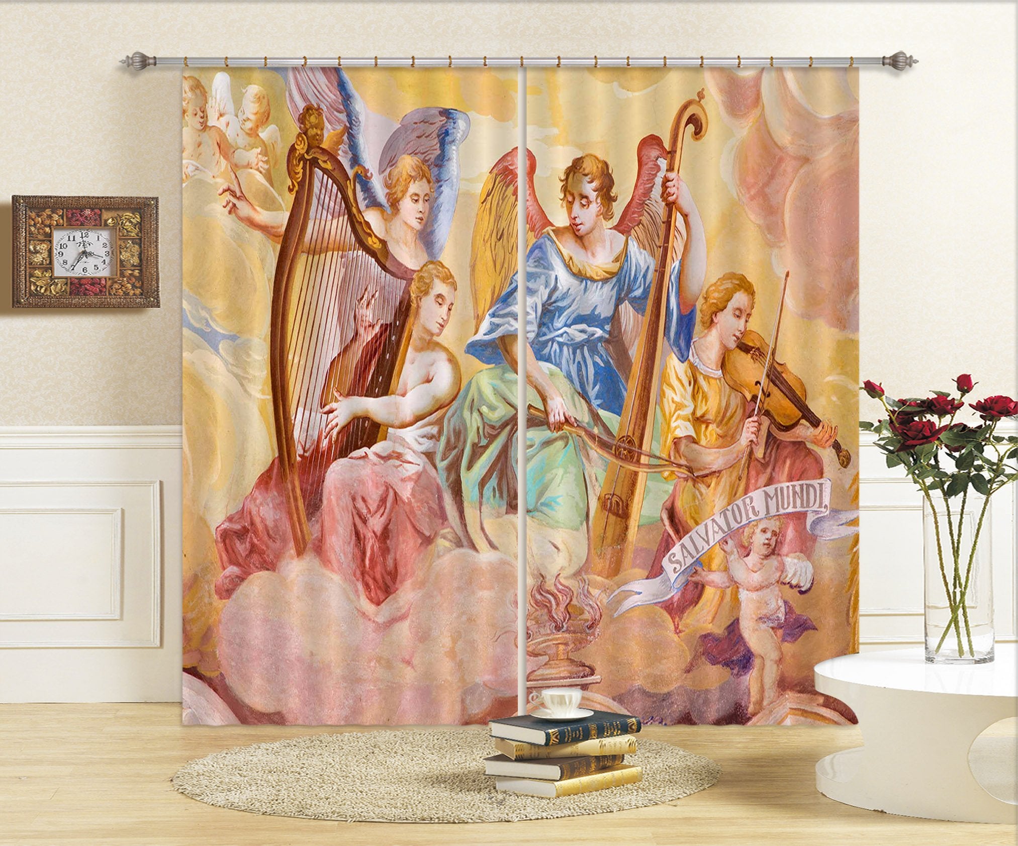 3D Playing The Harp 015 Curtains Drapes Curtains AJ Creativity Home 