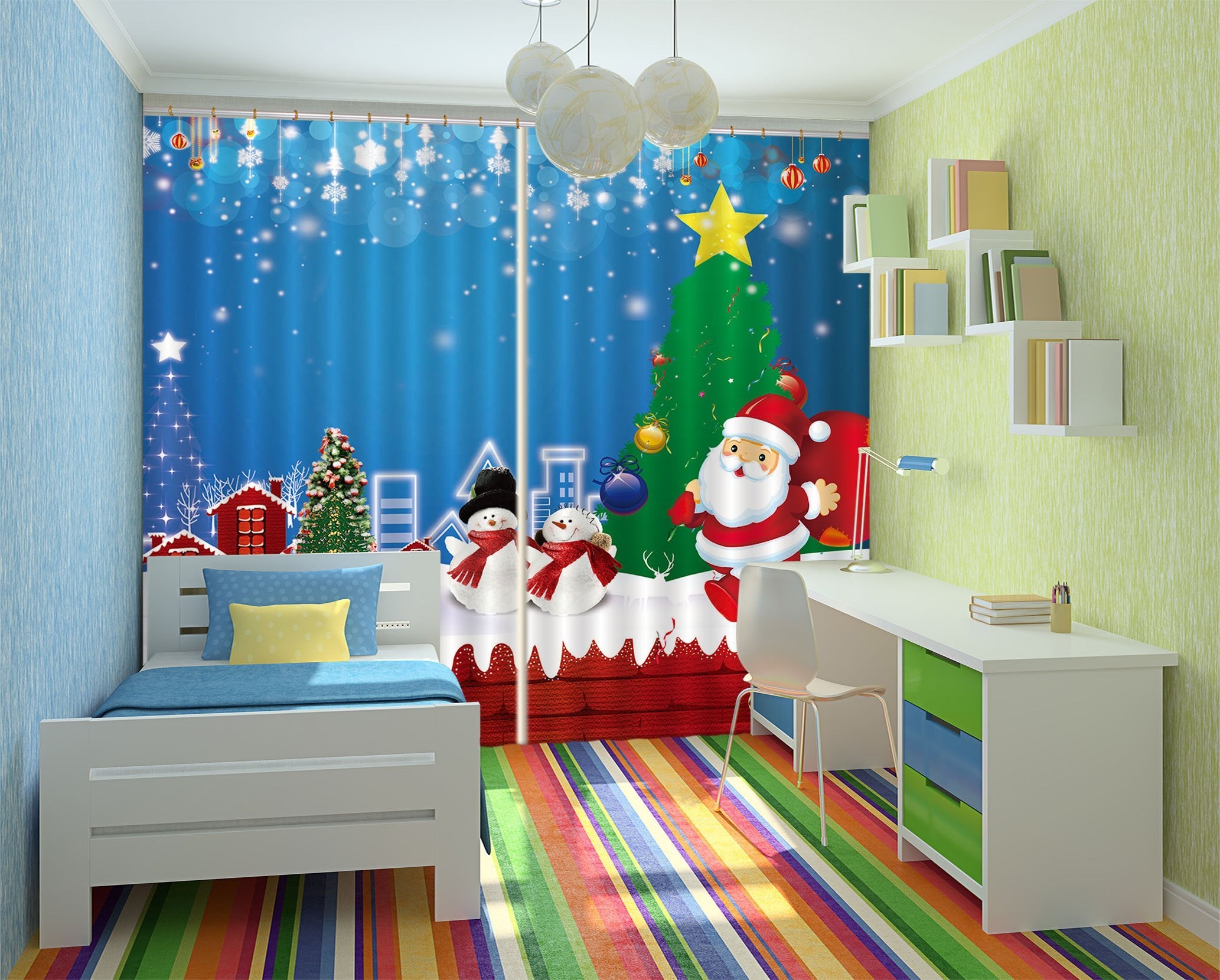 3D Pentagram Snowman 43 Curtains Drapes Curtains AJ Creativity Home 