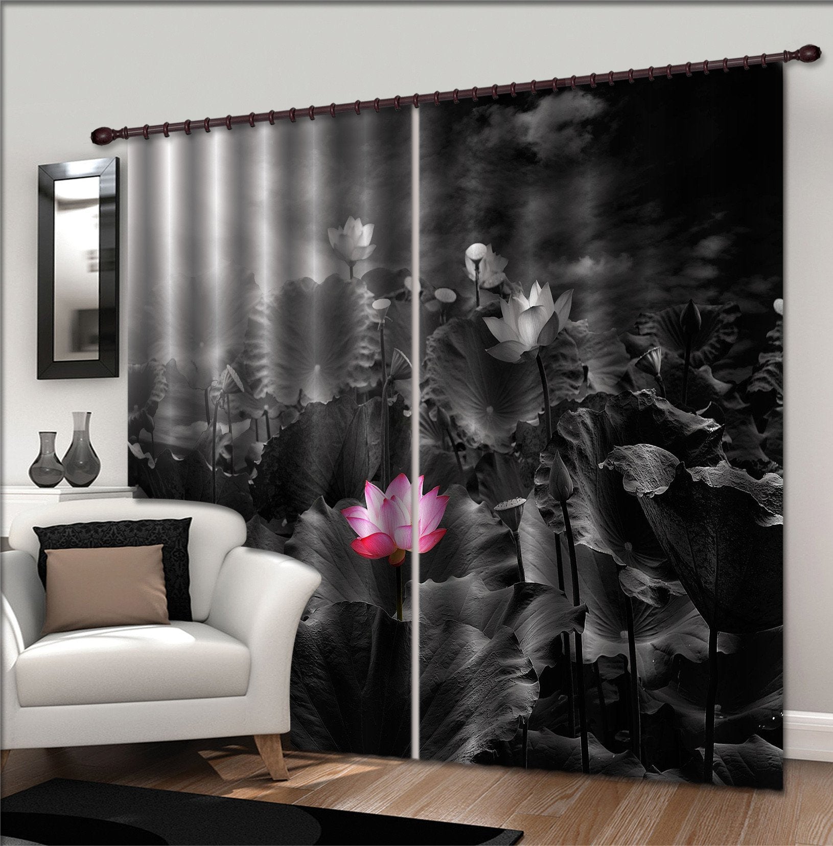 3D Lush Lotus Flowers 340 Curtains Drapes Wallpaper AJ Wallpaper 