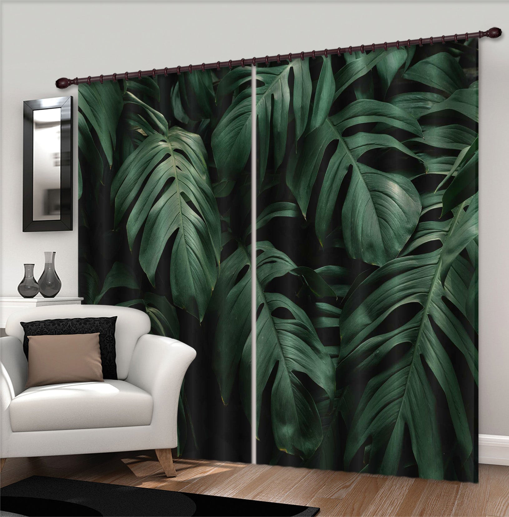 3D Green Leaf 714 Curtains Drapes