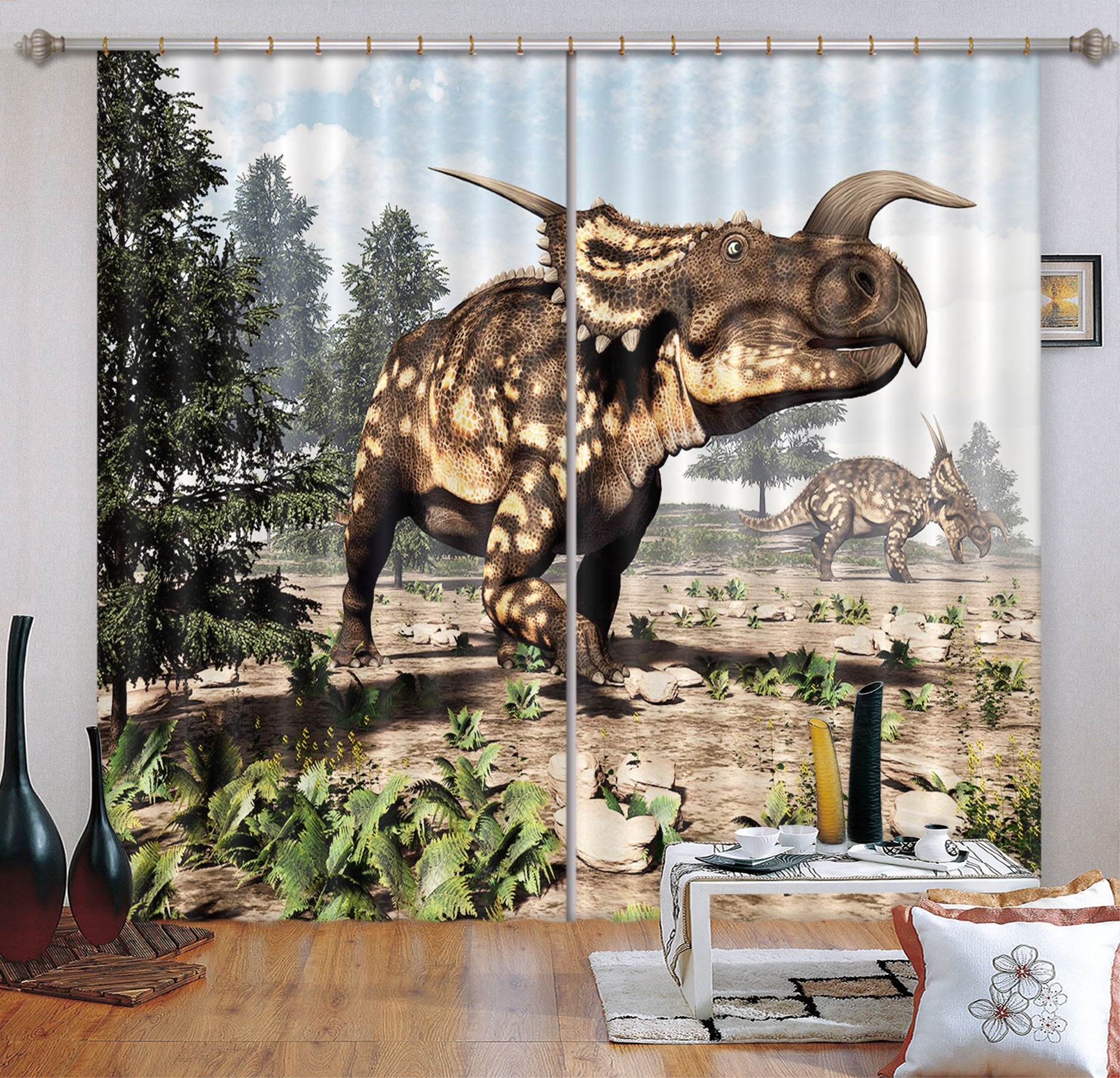 3D Sunlight Dinosaur 144 Curtains Drapes Curtains AJ Creativity Home 