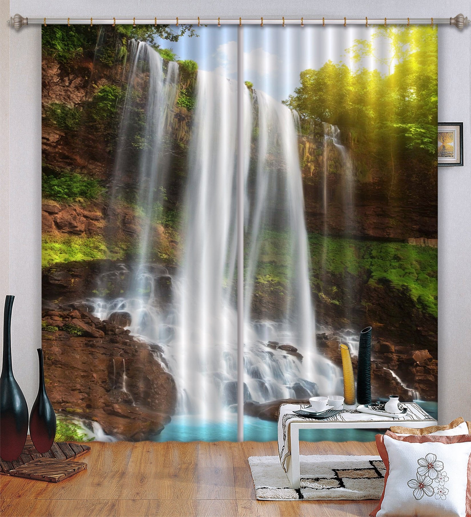 3D Waterfall Sunshine 46 Curtains Drapes Wallpaper AJ Wallpaper 