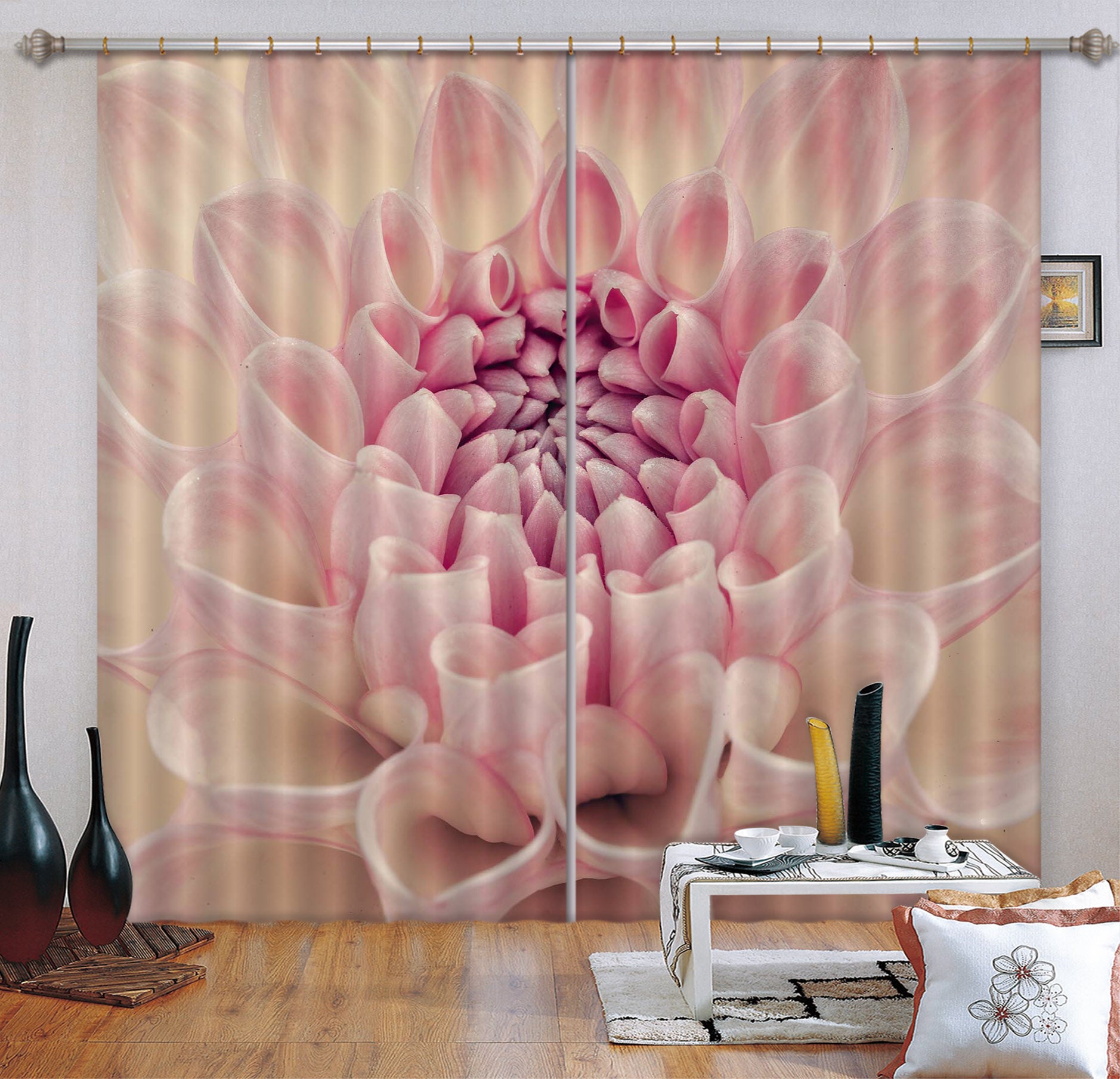 3D Pink Flower Bud 6331 Assaf Frank Curtain Curtains Drapes