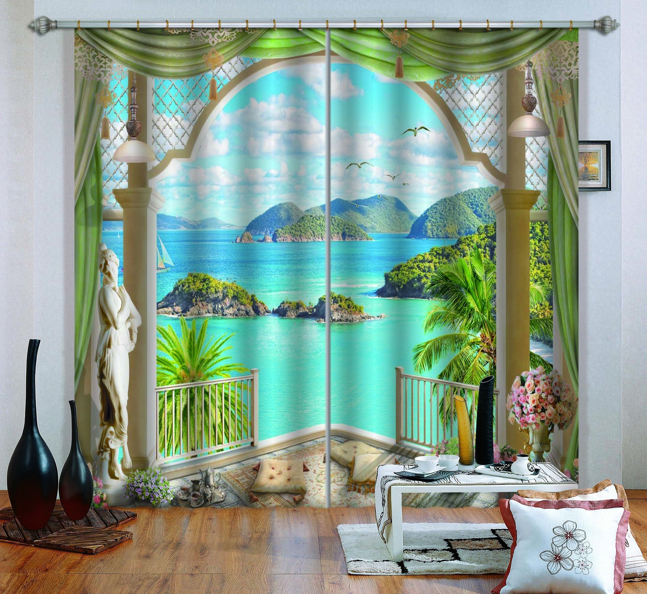 3D Pavilion Scenery 735 Curtains Drapes Wallpaper AJ Wallpaper 