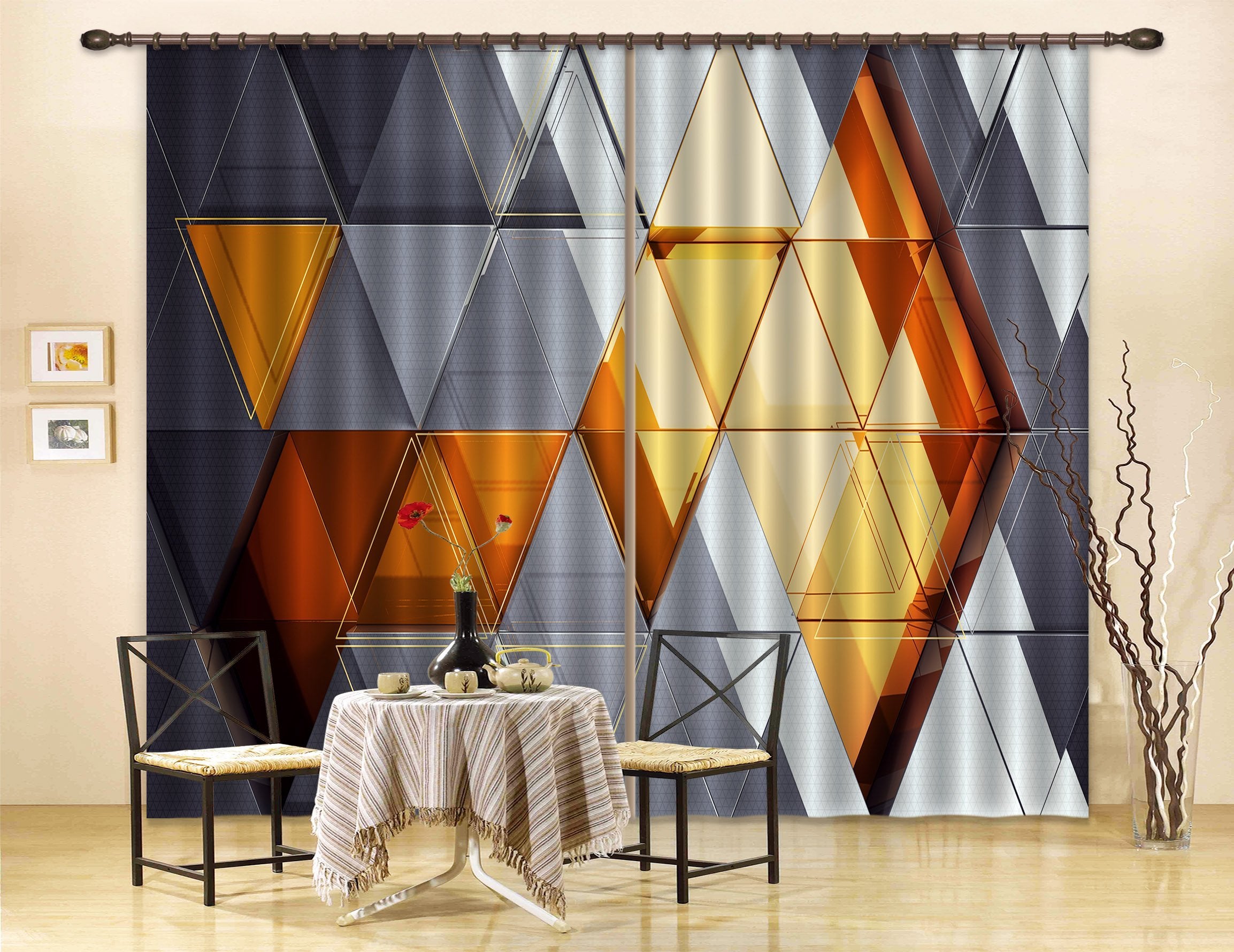 3D Triangular Stitching 25 Curtains Drapes Curtains AJ Creativity Home 