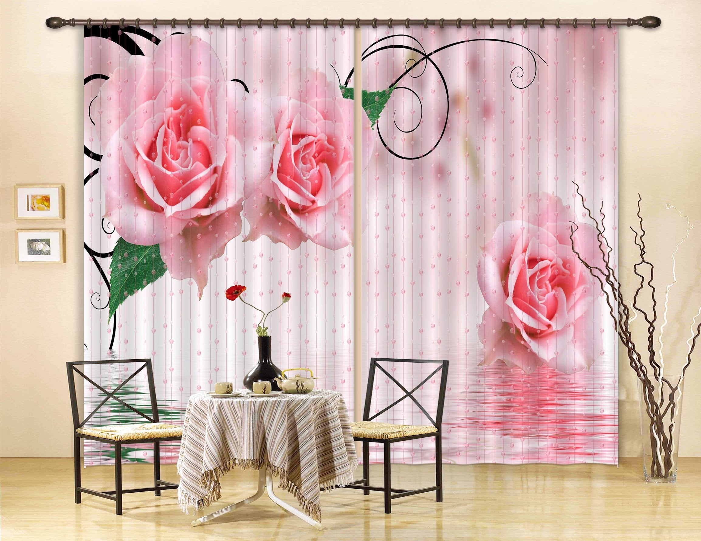 3D Bead Curtain And Roses 144 Curtains Drapes Wallpaper AJ Wallpaper 