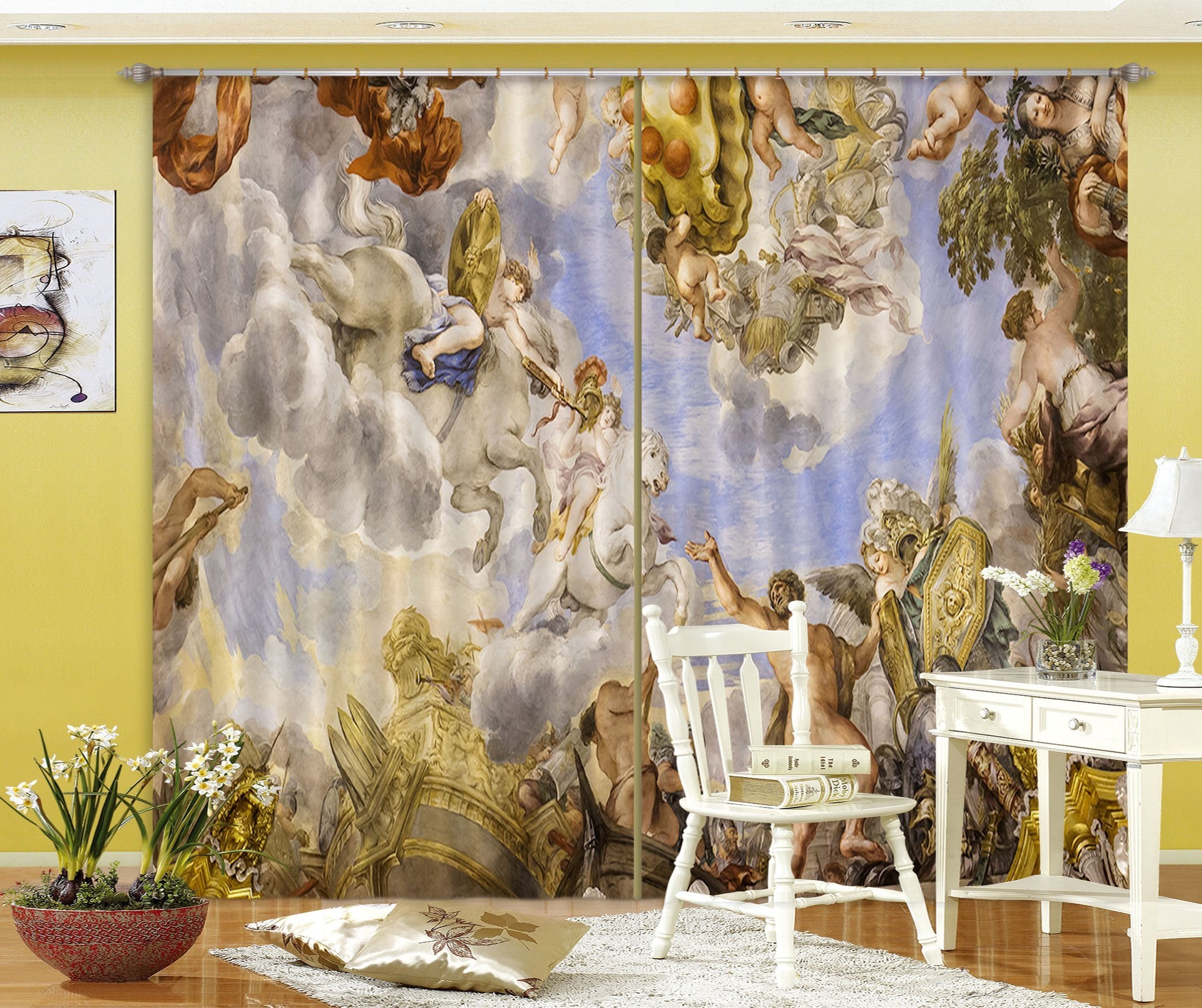 3D White Horse Fight 022 Curtains Drapes Curtains AJ Creativity Home 