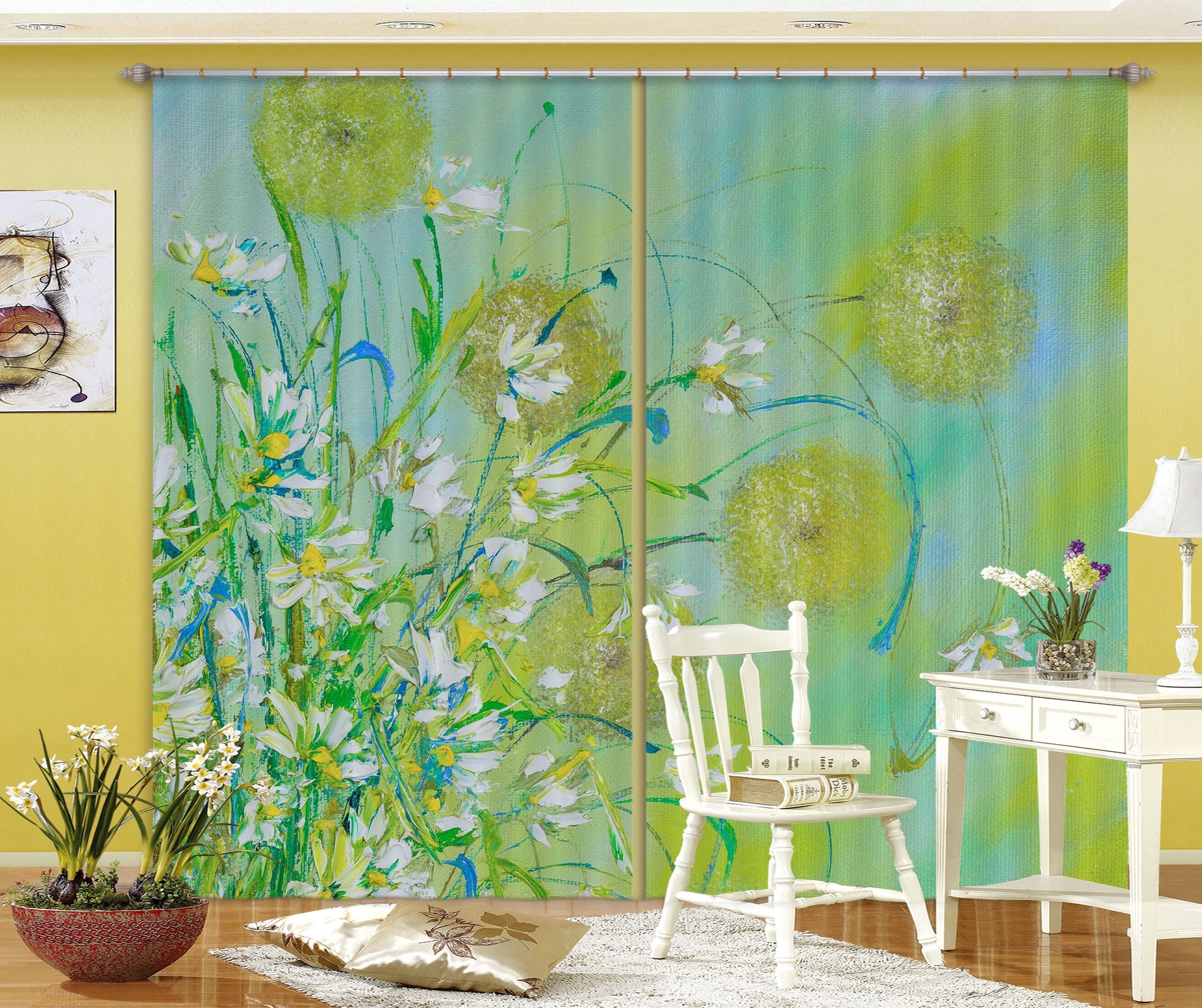 3D Green Flower Ball 2329 Skromova Marina Curtain Curtains Drapes