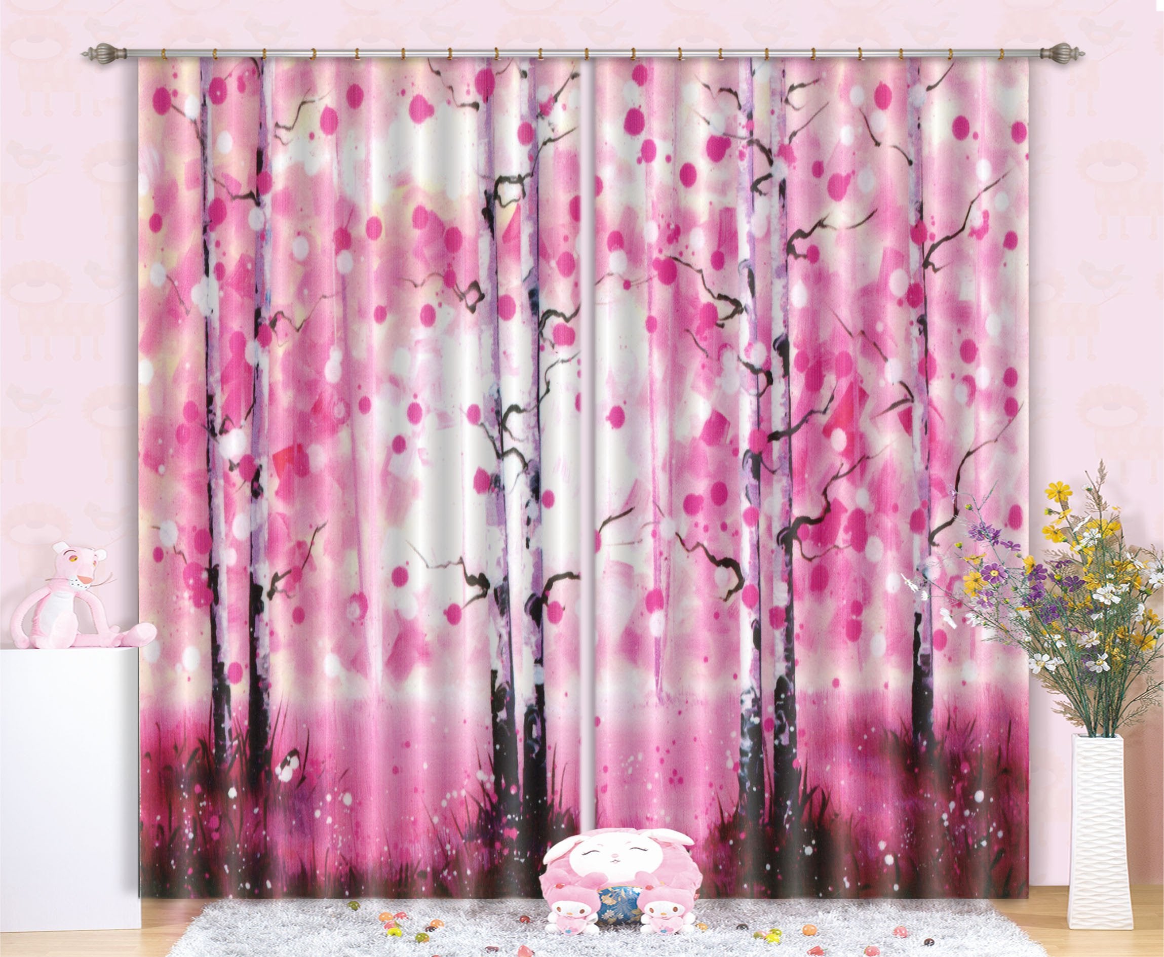 3D Red Trees Painting 277 Curtains Drapes Wallpaper AJ Wallpaper 