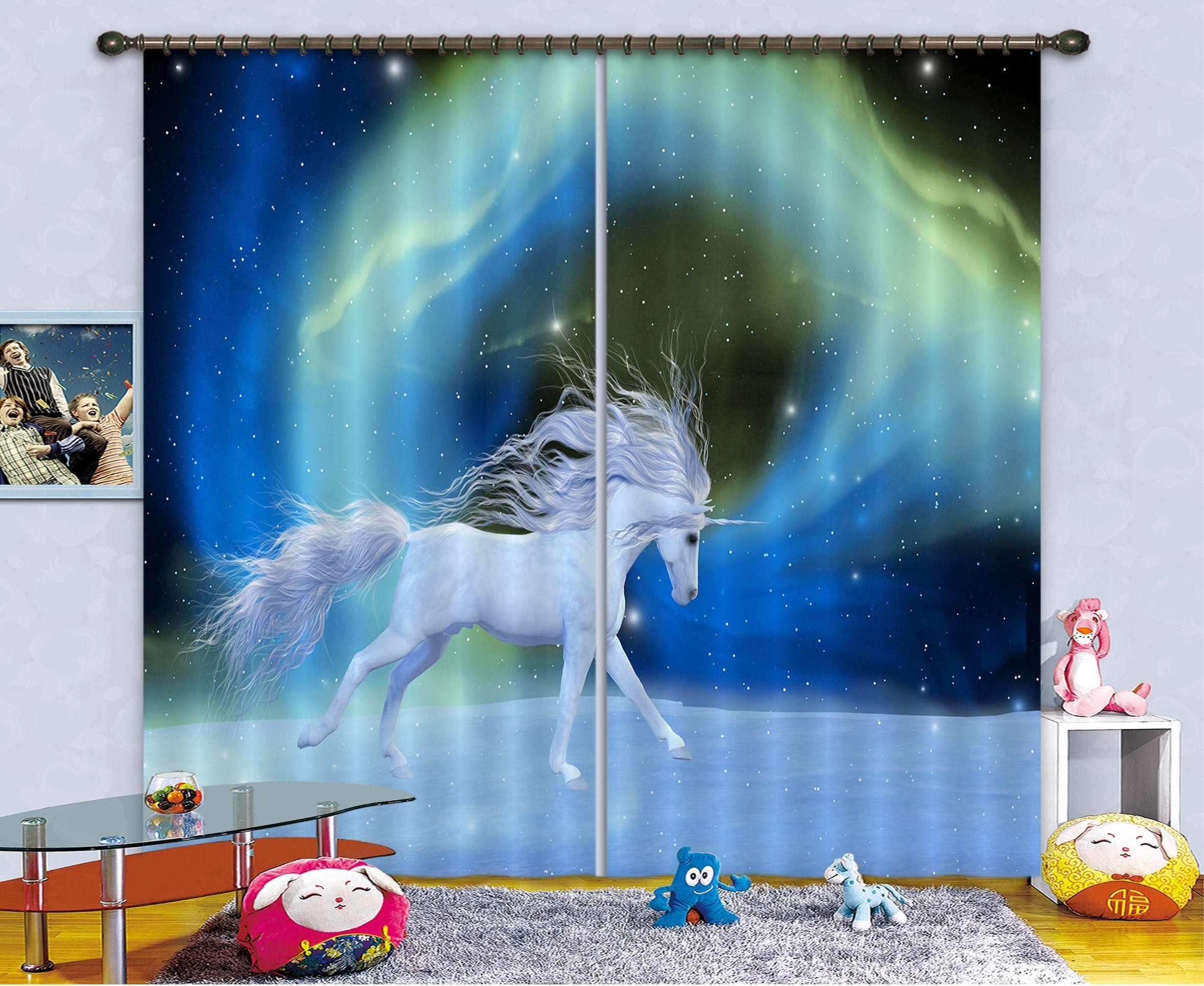 3D Galaxy Unicorns 121 Curtains Drapes Curtains AJ Creativity Home 