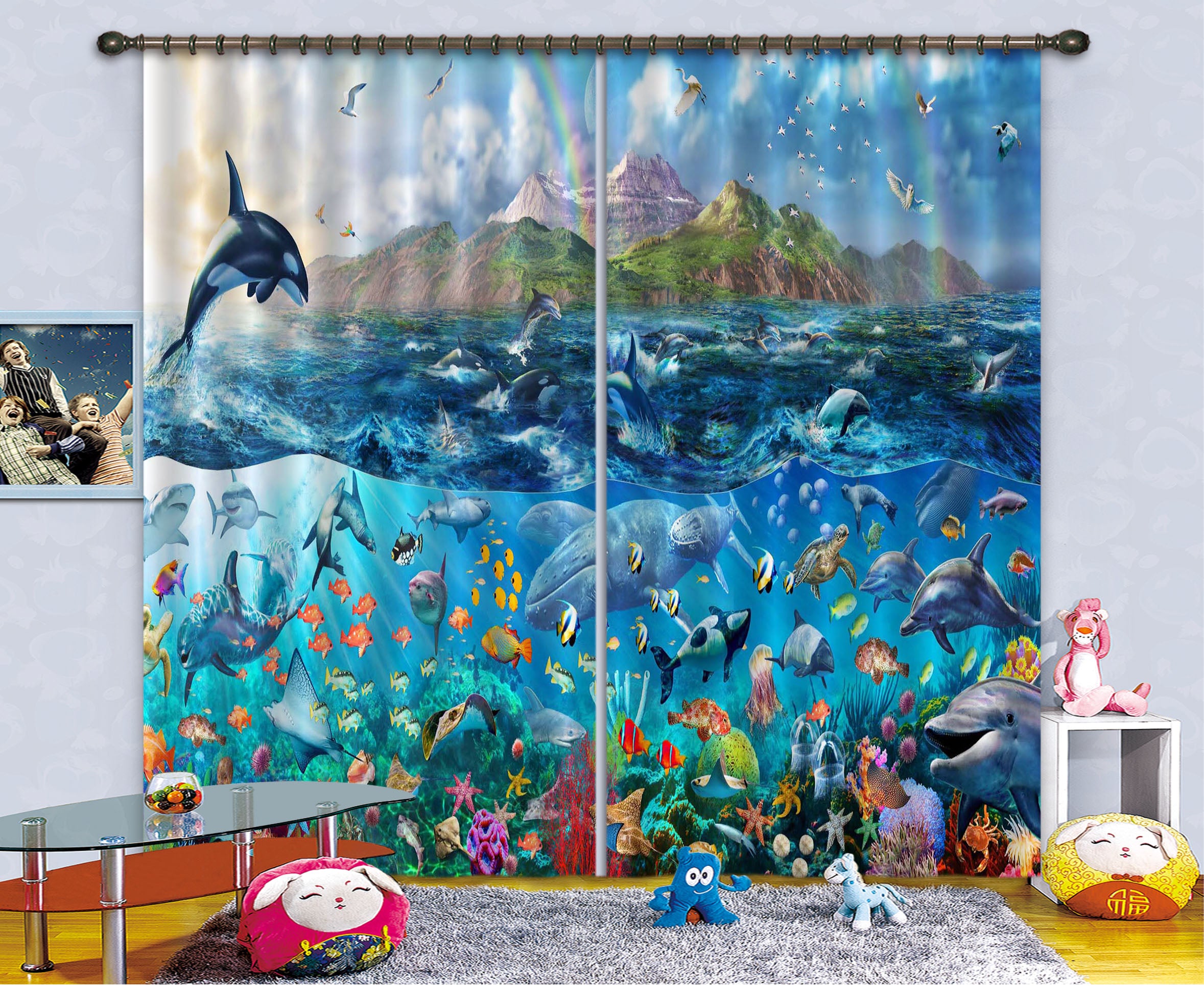 3D Dolphin Jumping 048 Adrian Chesterman Curtain Curtains Drapes