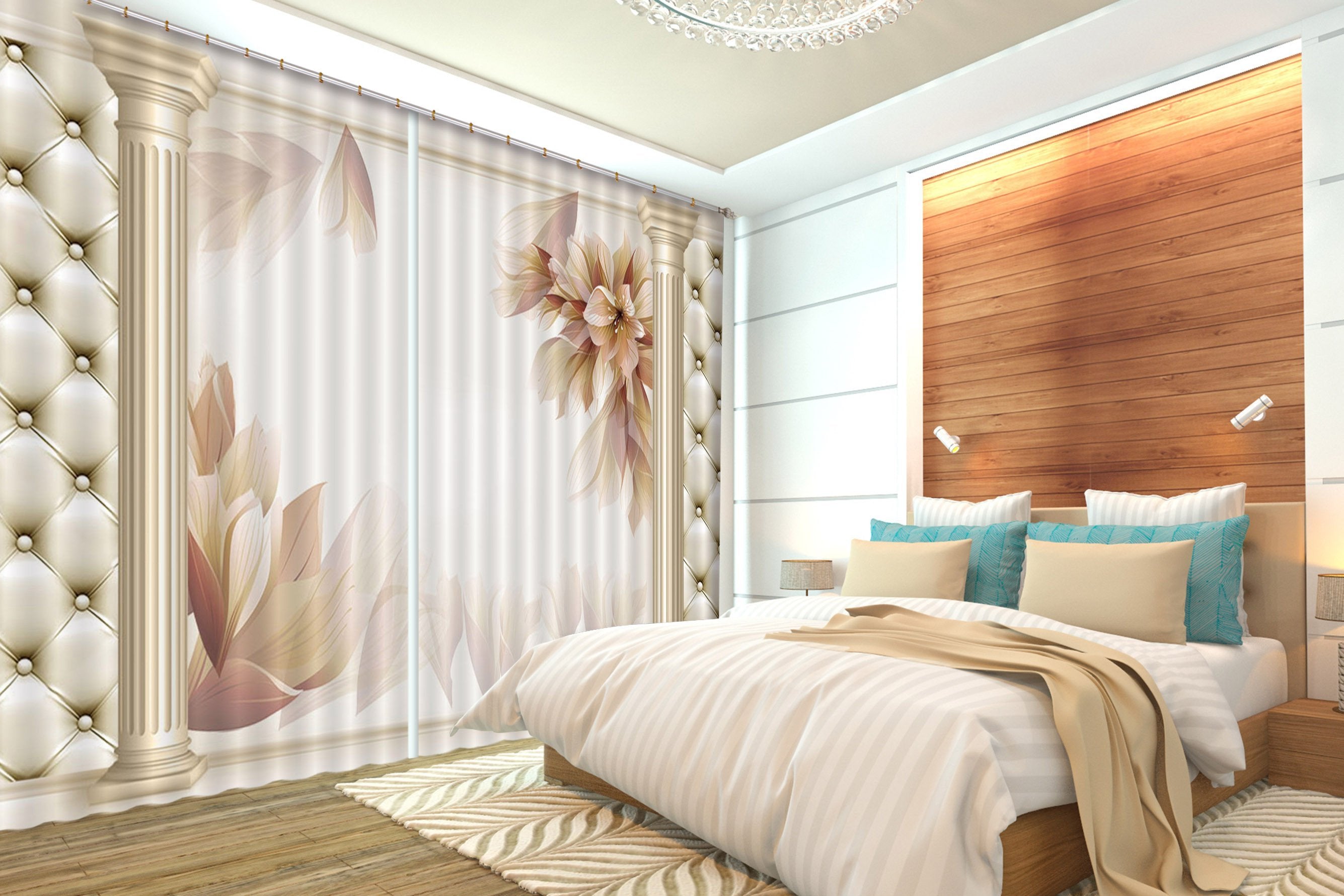 3D Flowers Pillars 416 Curtains Drapes Wallpaper AJ Wallpaper 