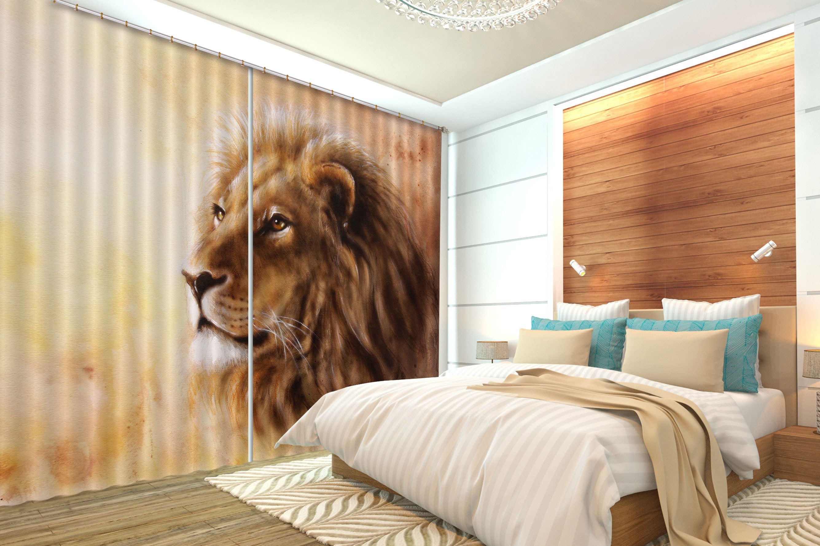 3D Lion Painting 580 Curtains Drapes Wallpaper AJ Wallpaper 