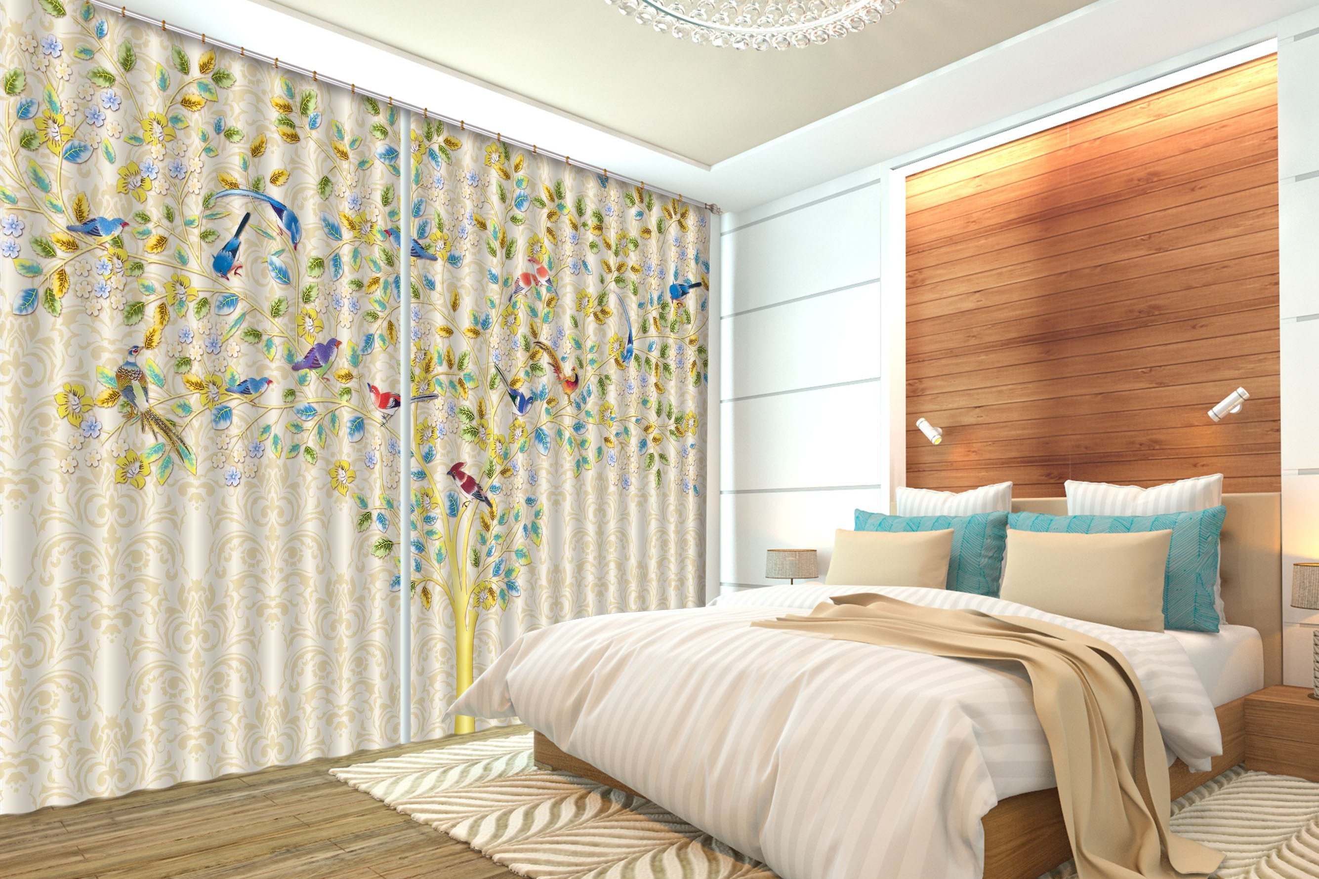 3D Flowers Tree Birds 141 Curtains Drapes Wallpaper AJ Wallpaper 