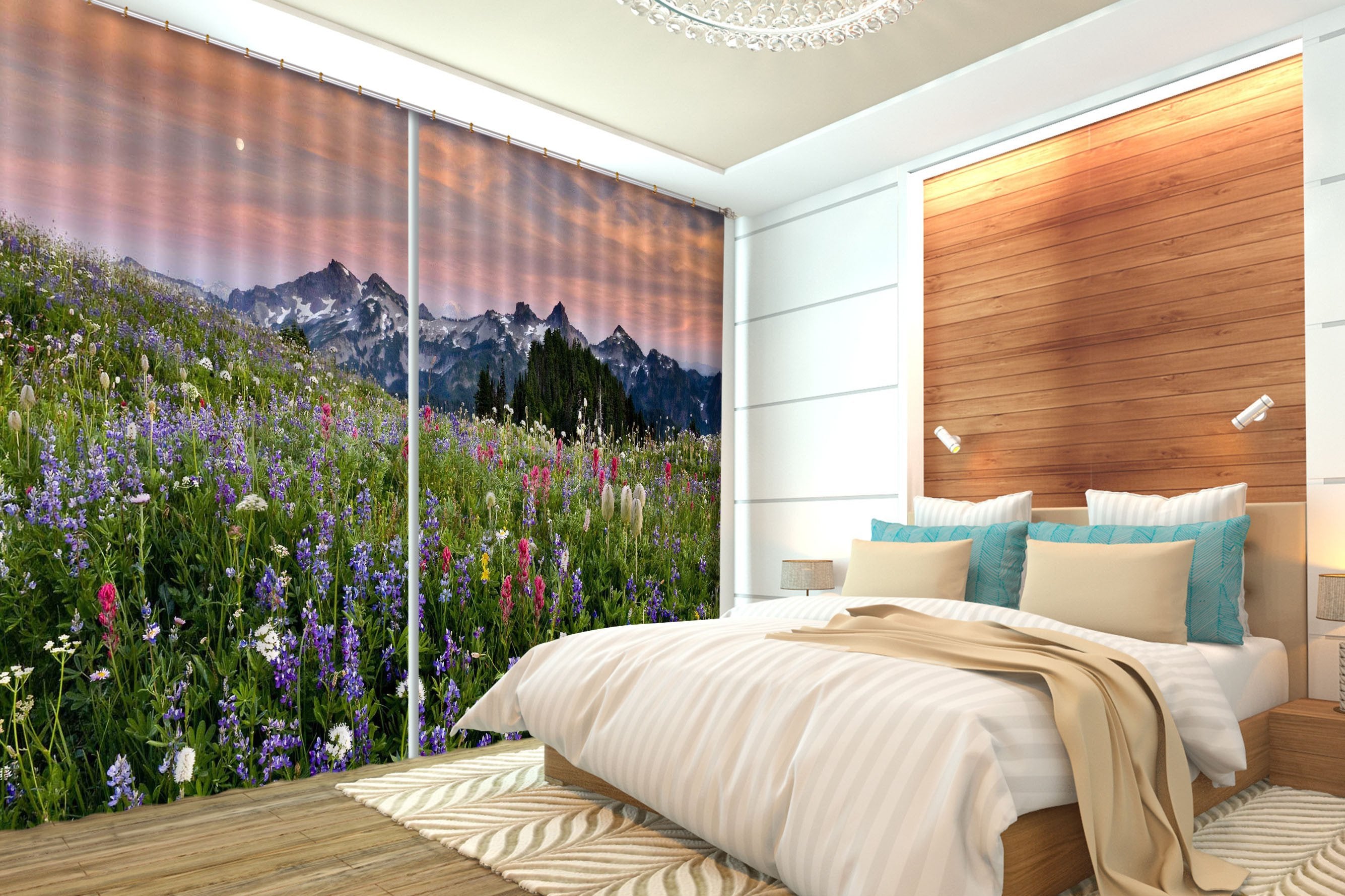 3D Mountain Flowers 210 Curtains Drapes Wallpaper AJ Wallpaper 