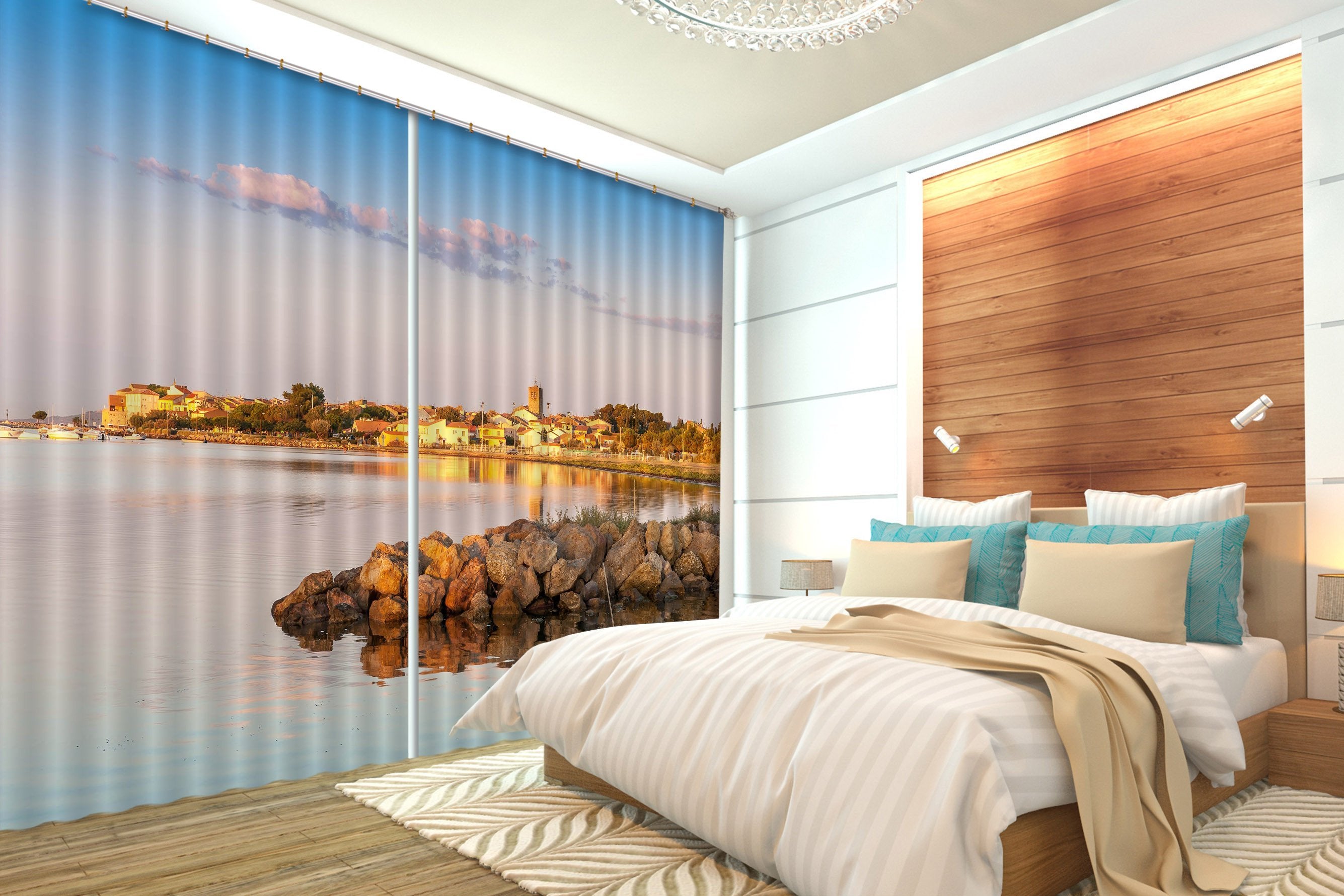 3D Harbor Town Sunset 395 Curtains Drapes Wallpaper AJ Wallpaper 