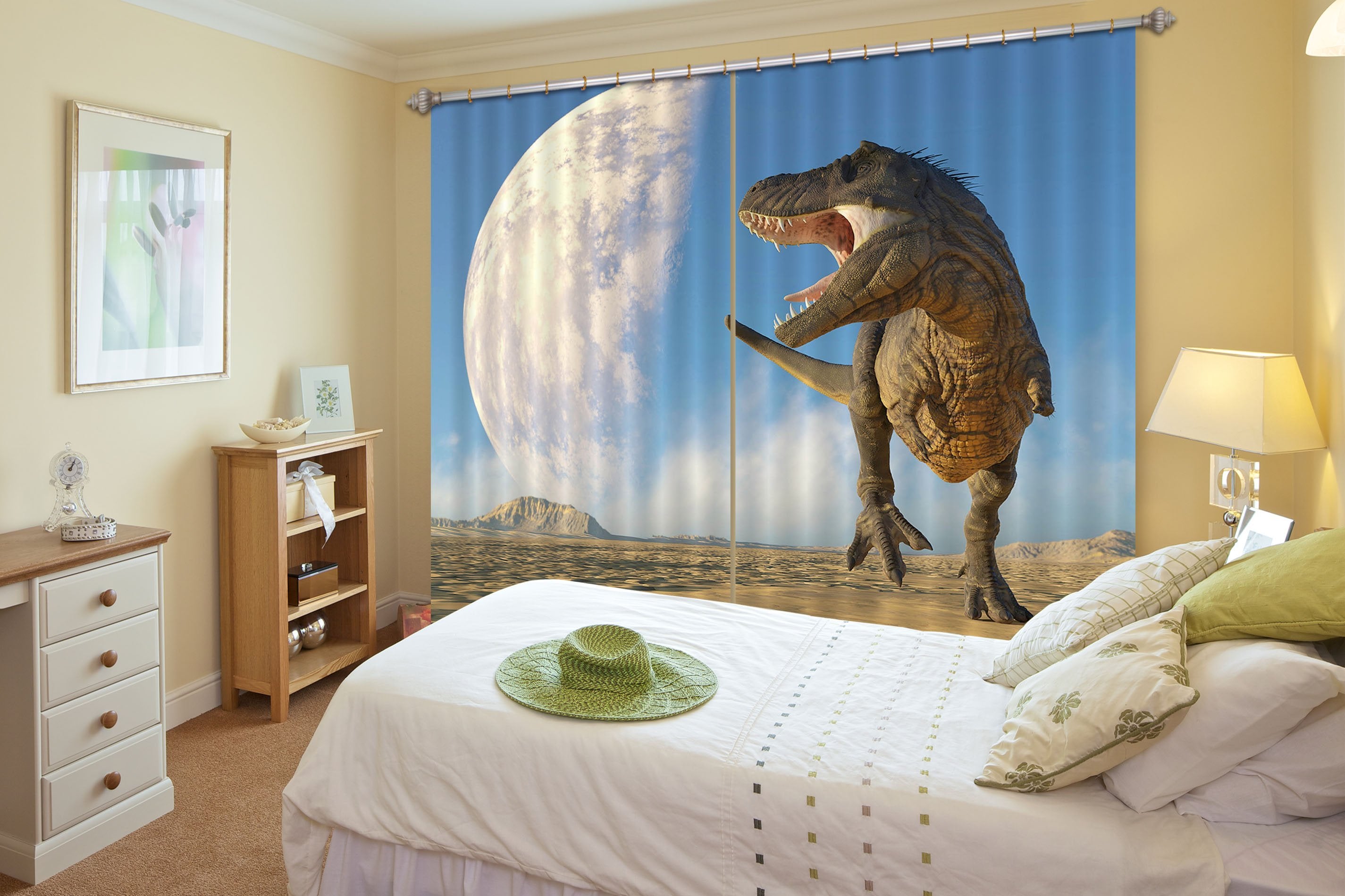 3D Tyrannosaurus Moon 165 Curtains Drapes Curtains AJ Creativity Home 