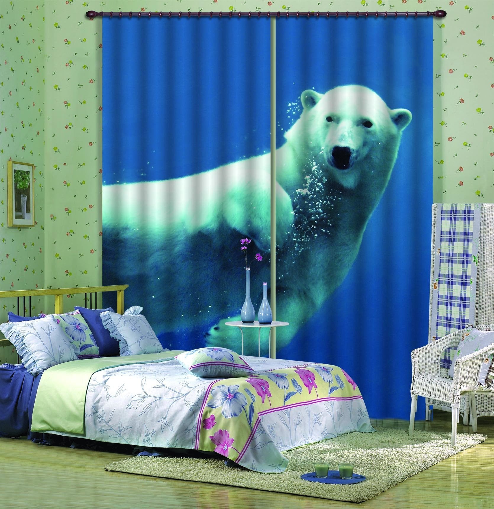 3D Lovely Swimming Polar Bear 610 Curtains Drapes Wallpaper AJ Wallpaper 