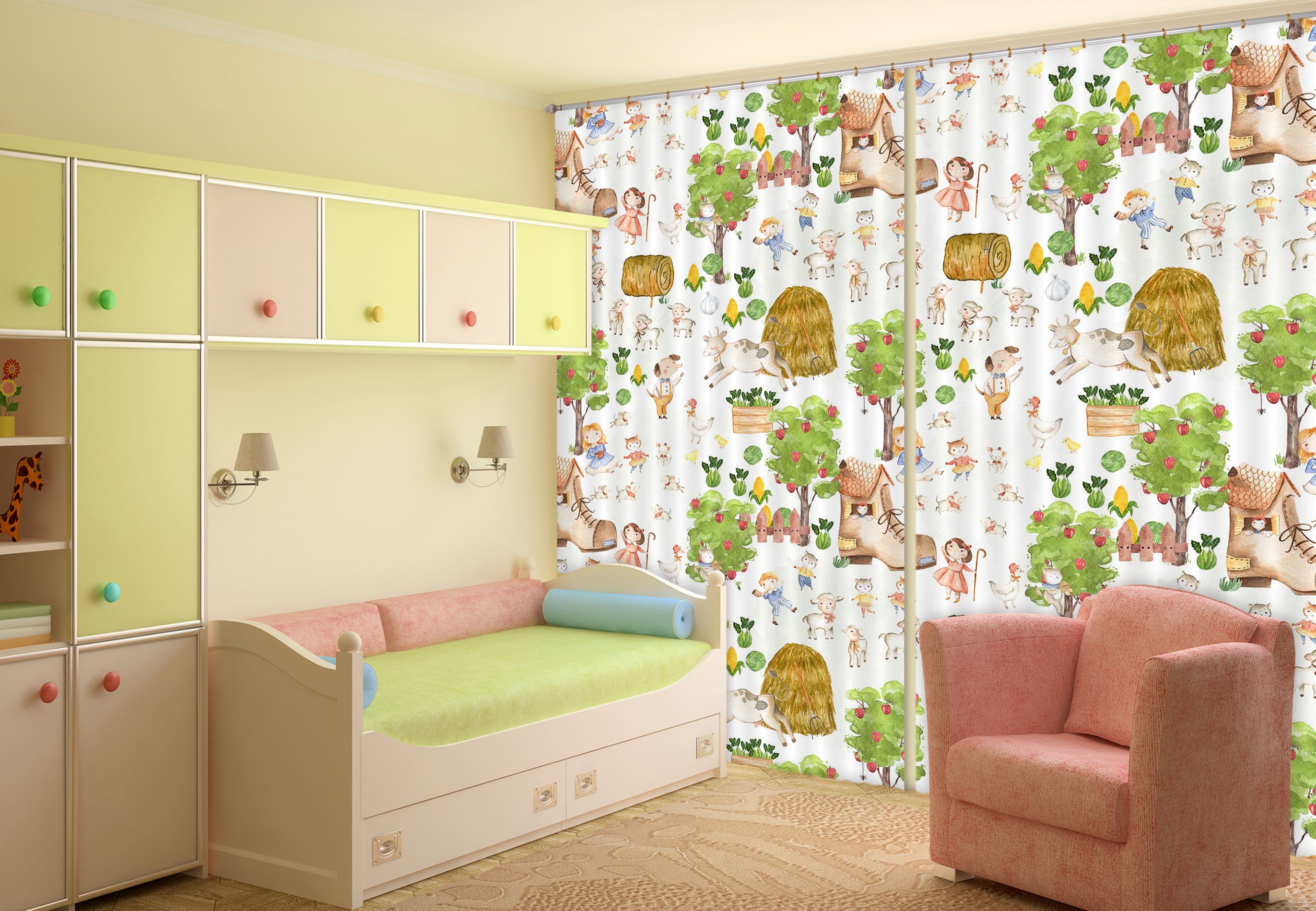 3D Sheep Shoe House 105 Uta Naumann Curtain Curtains Drapes