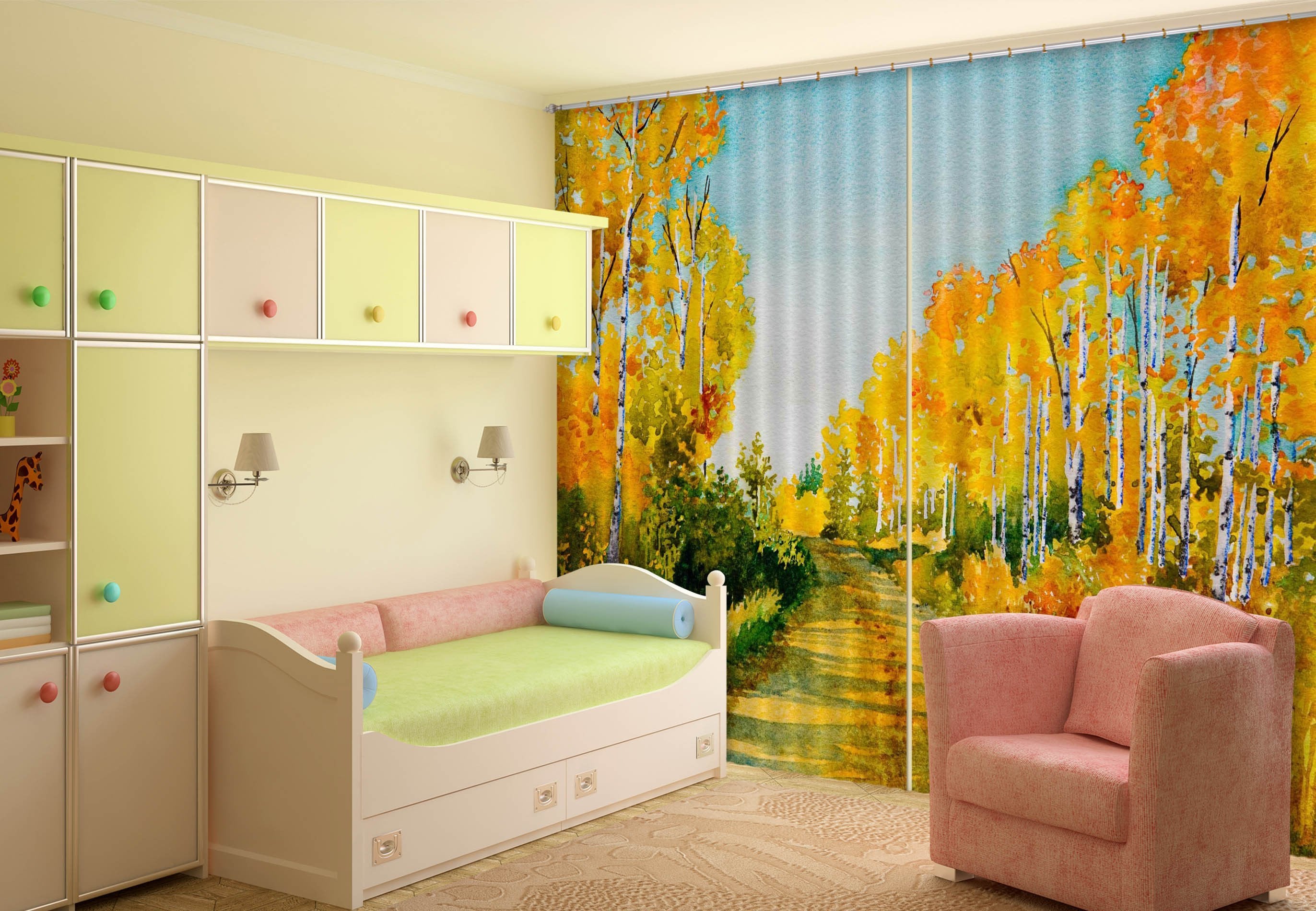 3D Watercolor Roadside Trees 684 Curtains Drapes Wallpaper AJ Wallpaper 