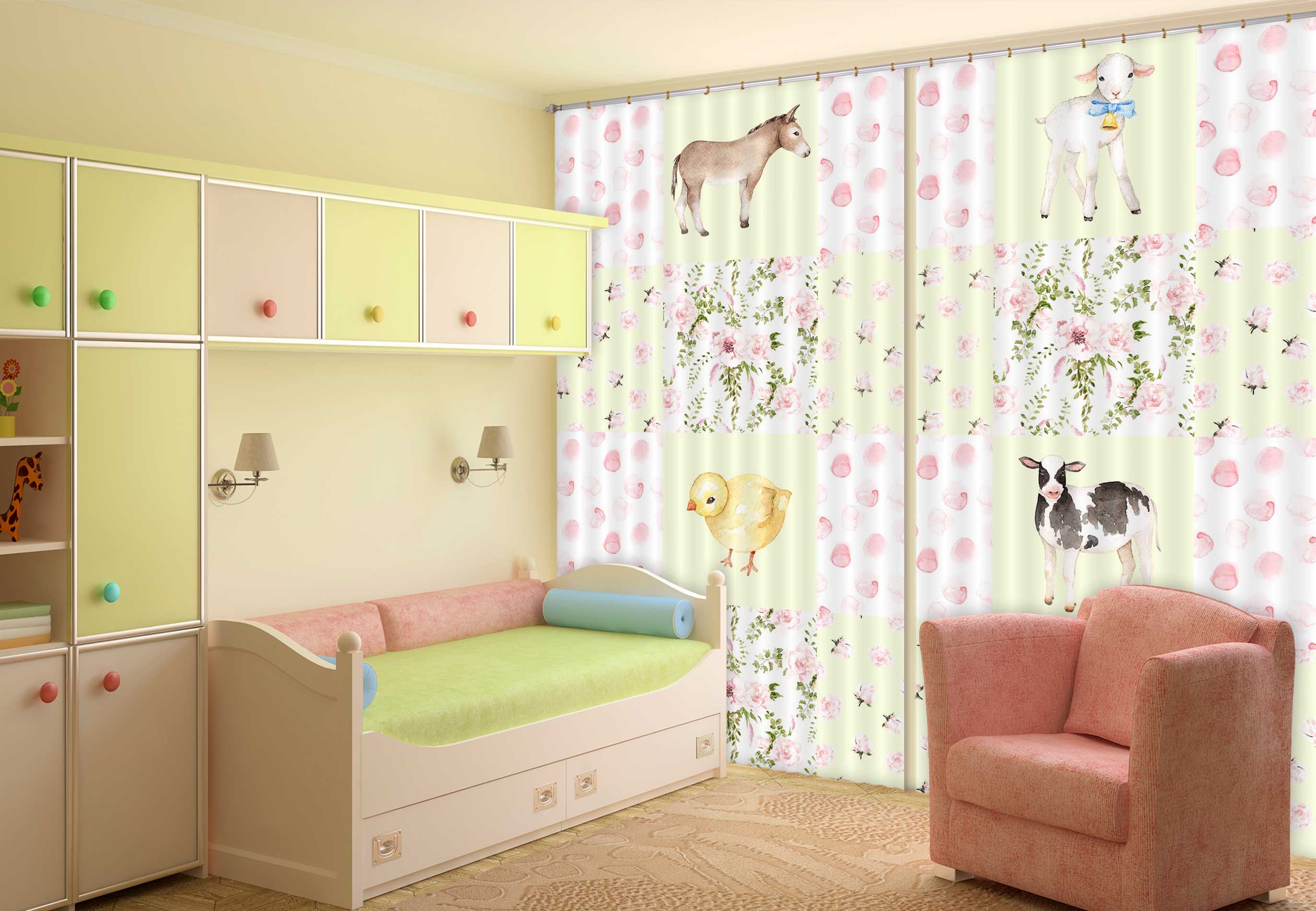 3D Horse Chicken Sheep 115 Uta Naumann Curtain Curtains Drapes