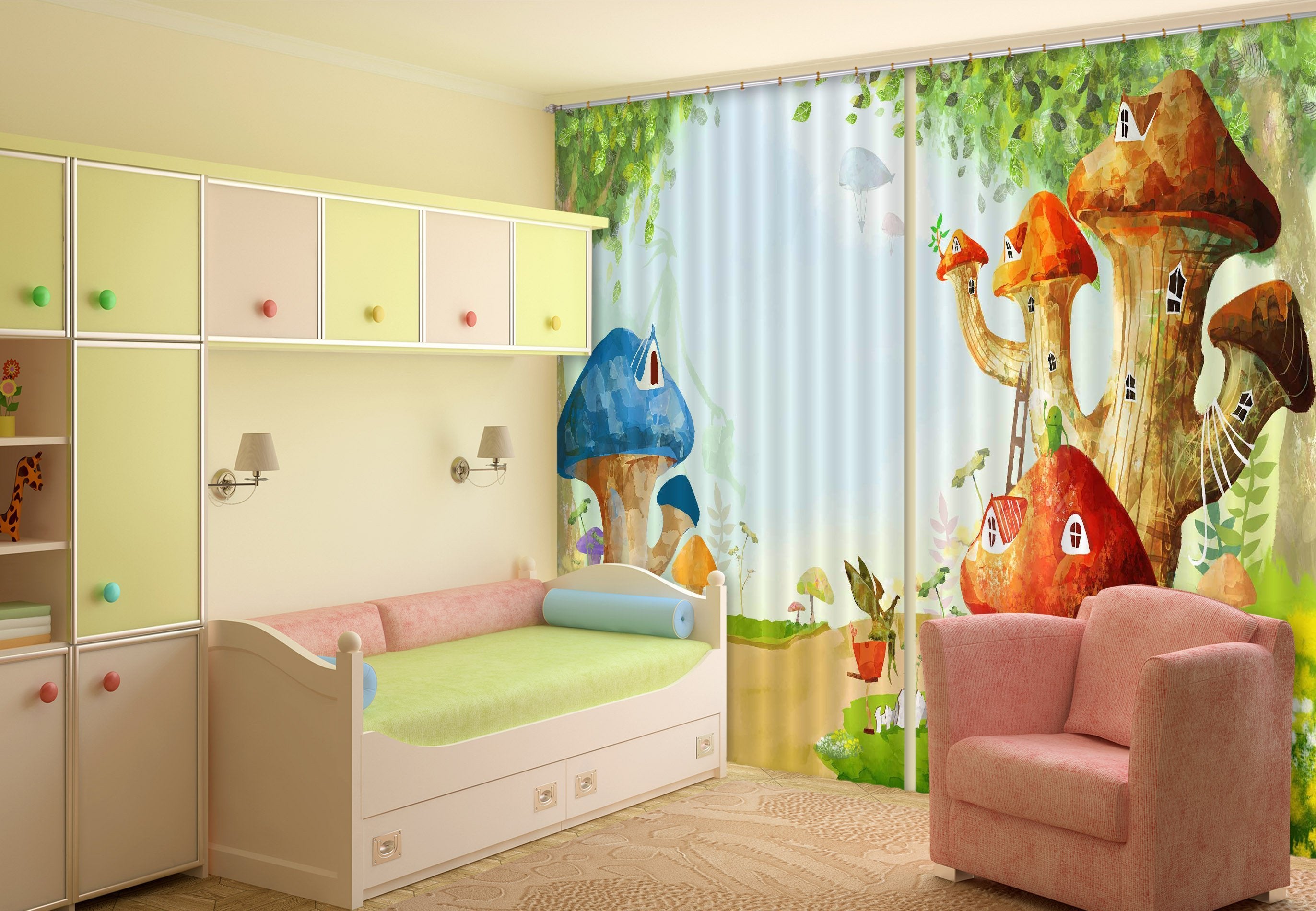 3D Mushroom Houses 69 Curtains Drapes Wallpaper AJ Wallpaper 