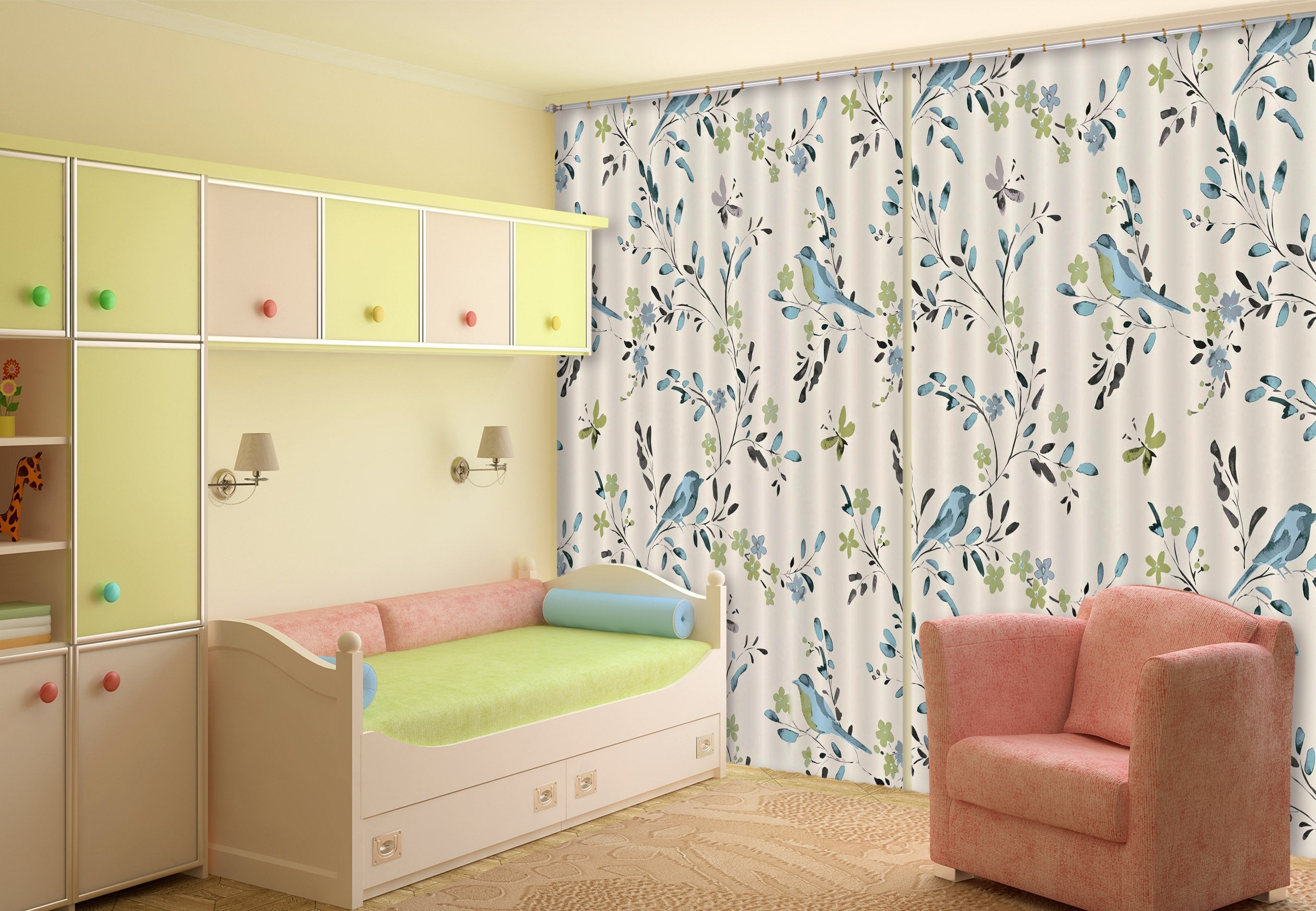 3D Branches Birds 454 Beach Curtains Drapes Wallpaper AJ Wallpaper 