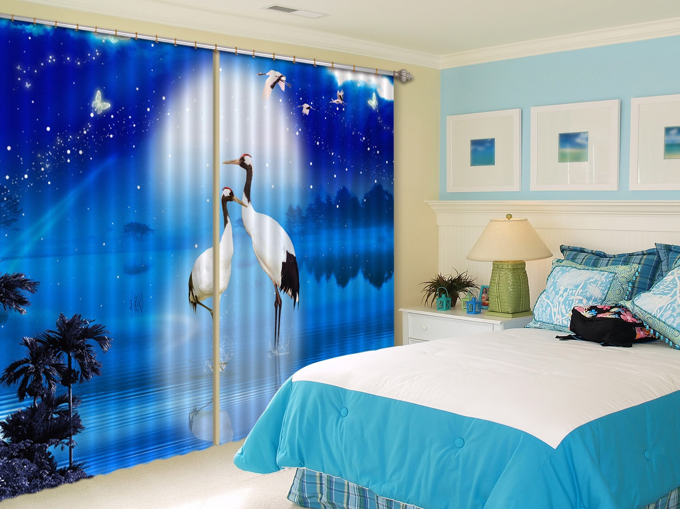 3D Bright Lake Cranes 325 Curtains Drapes Wallpaper AJ Wallpaper 