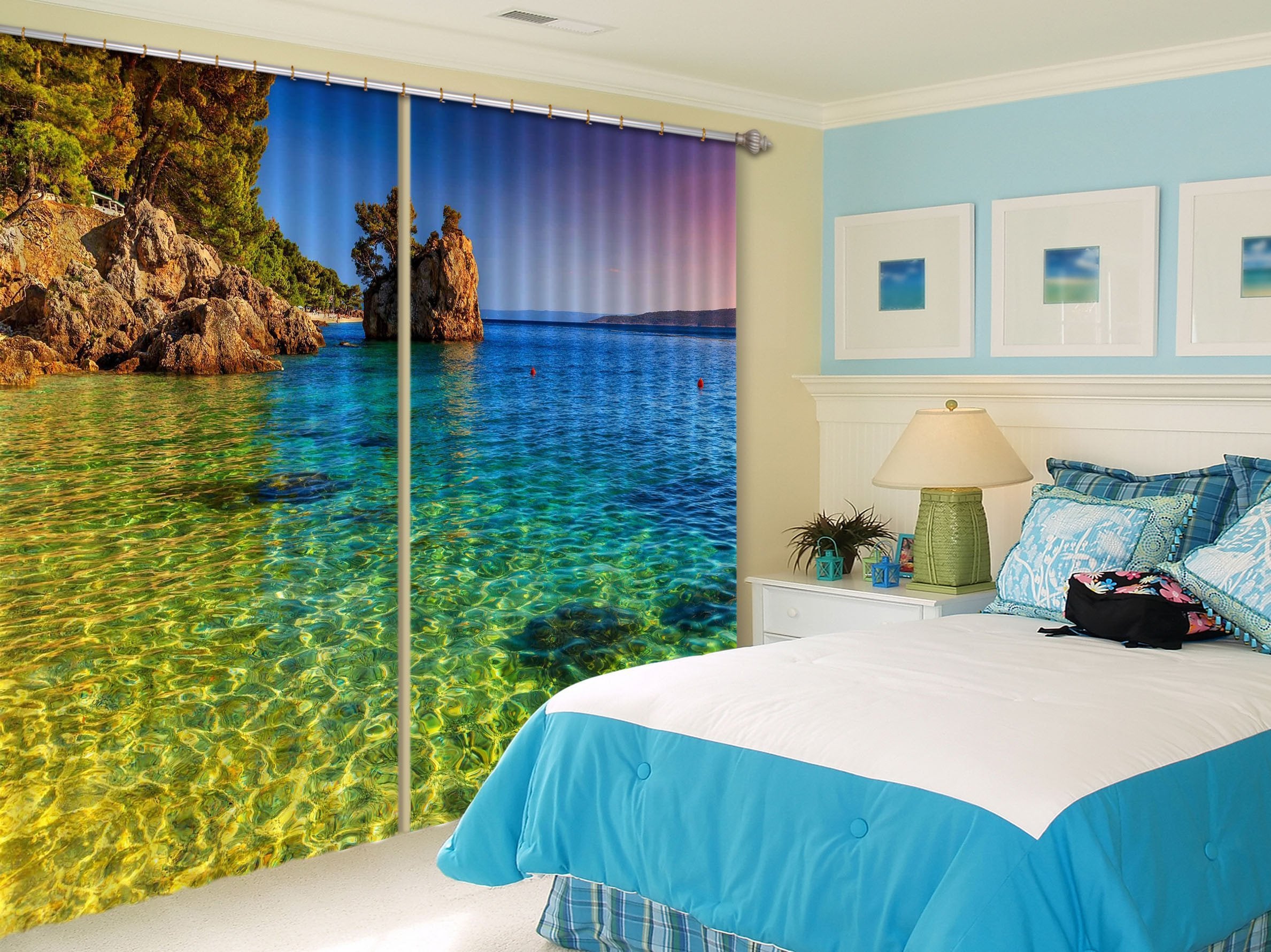 3D Pretty Sea Bay 153 Curtains Drapes Wallpaper AJ Wallpaper 