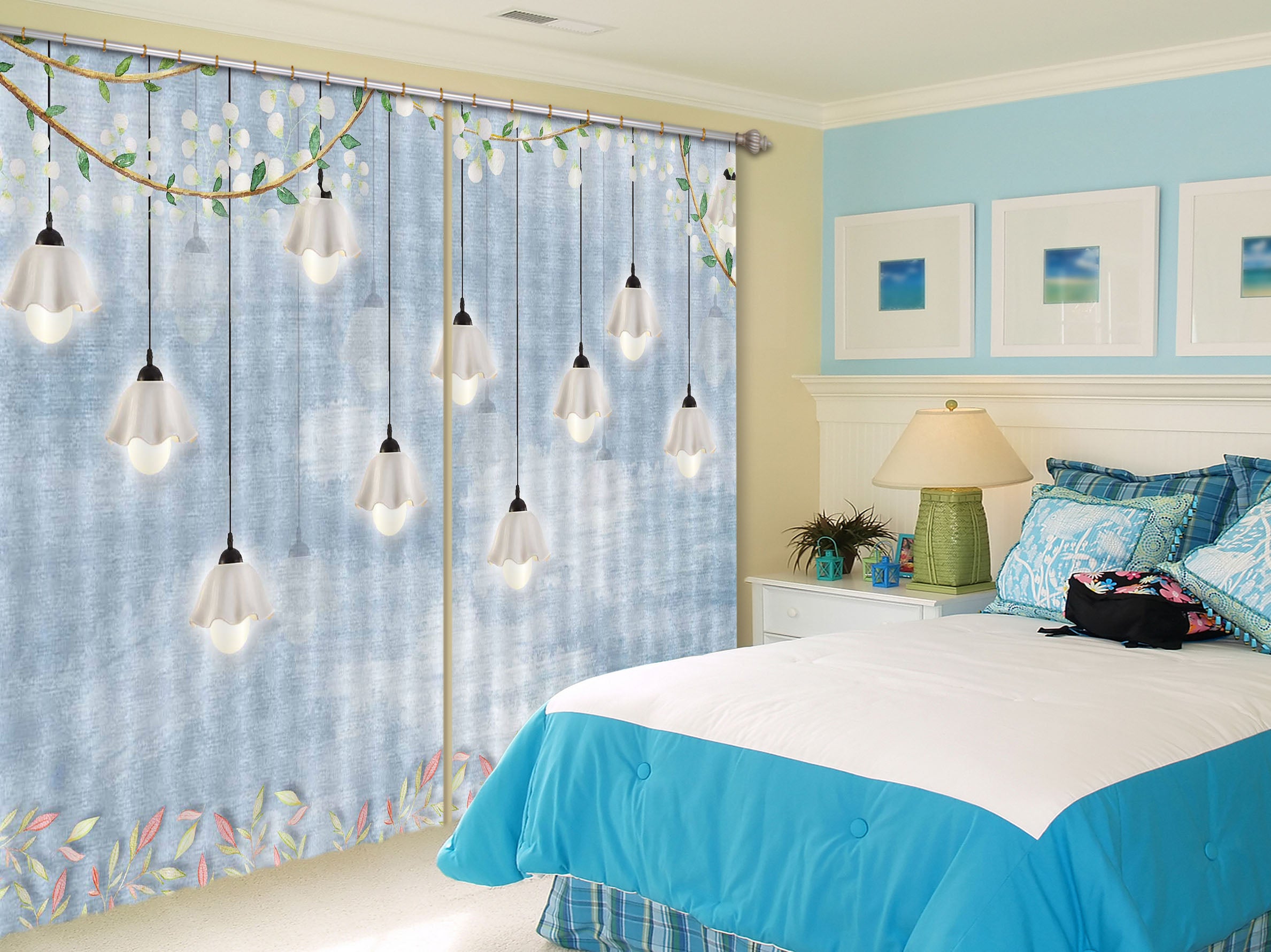 3D White Light 749 Curtains Drapes