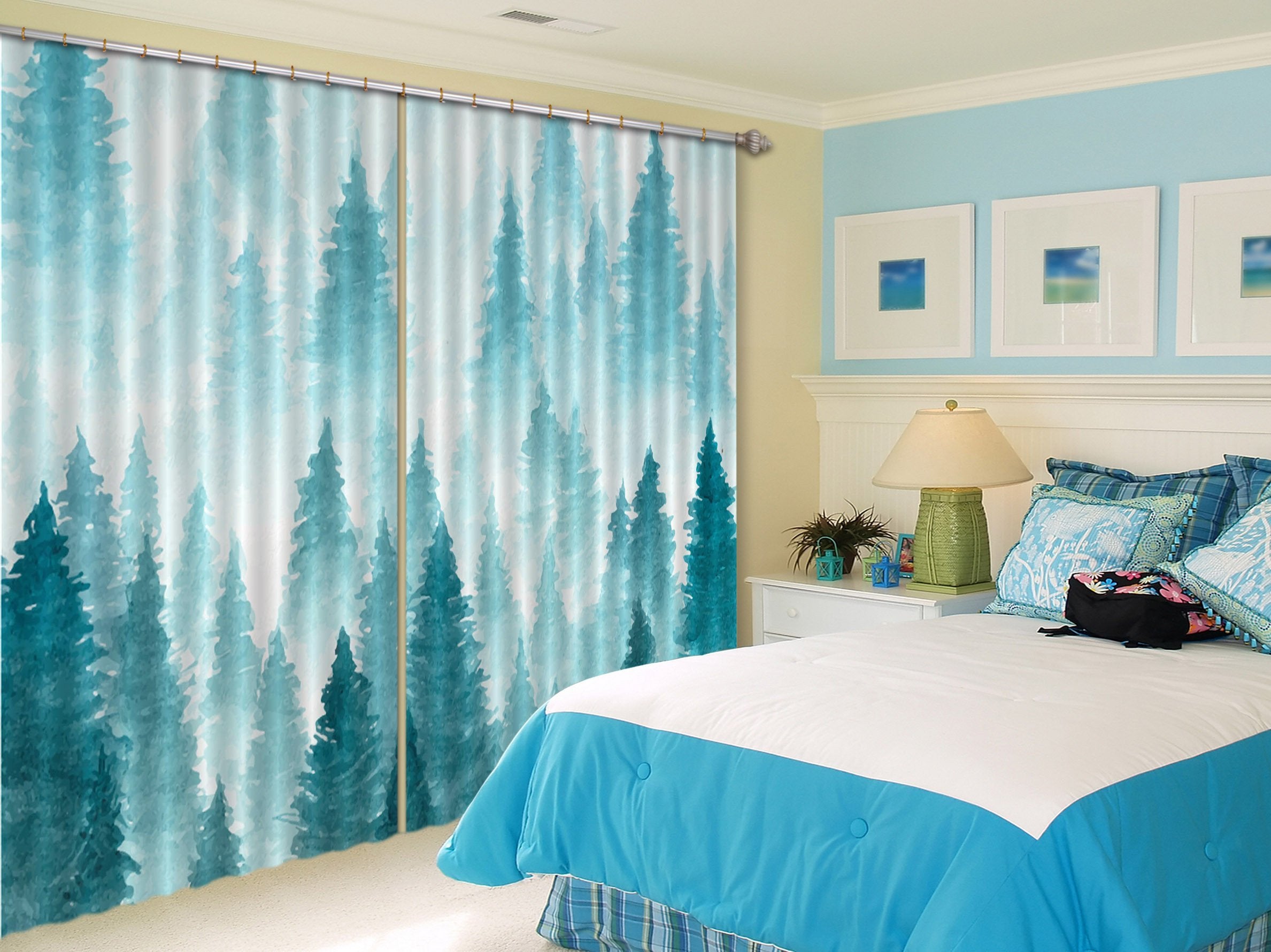 3D Watercolor Forest 526 Curtains Drapes Wallpaper AJ Wallpaper 